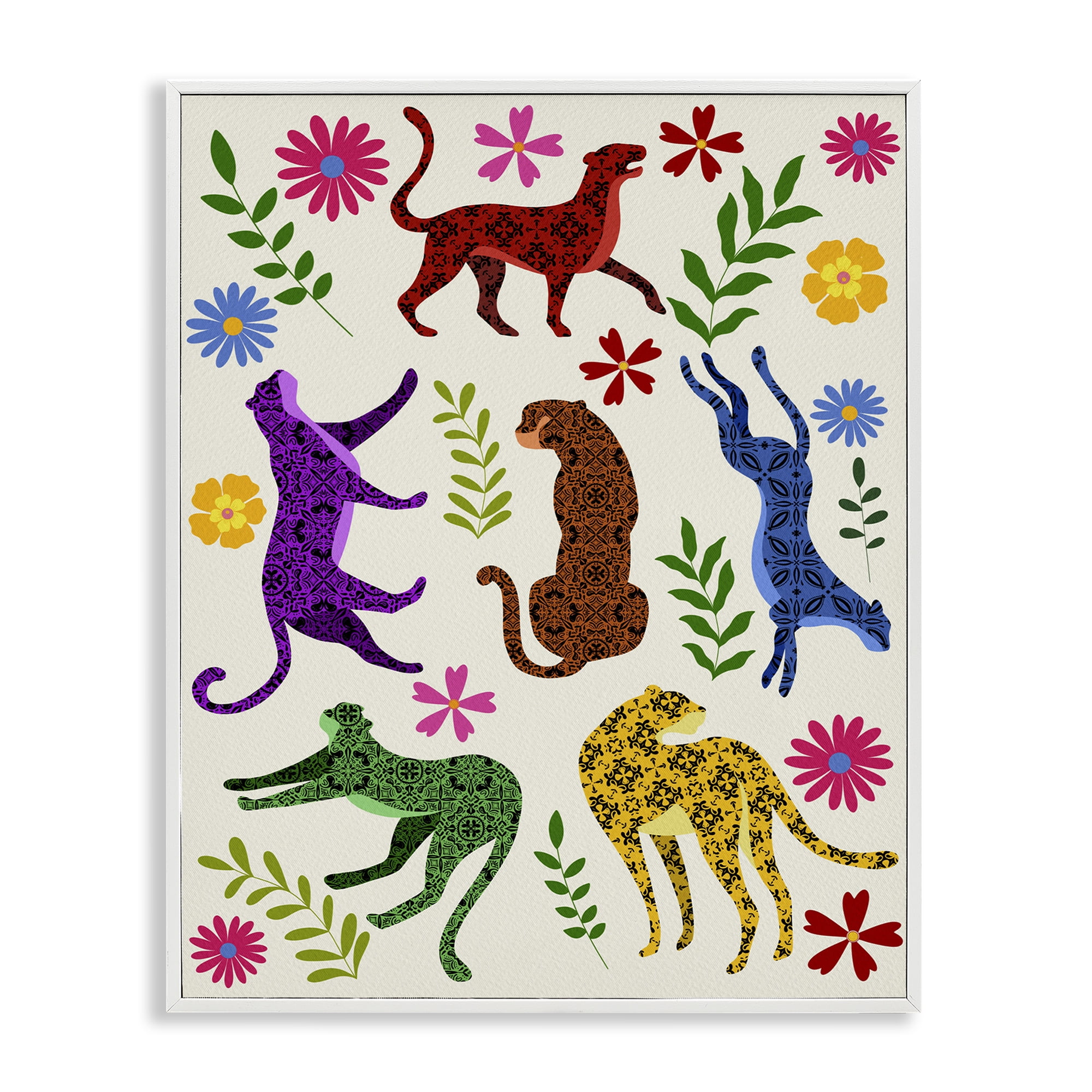 Stupell Industries Mosaic Pattern Leopards Animals & Insects Painting White Framed Art Print Wall Art, 24 x 30