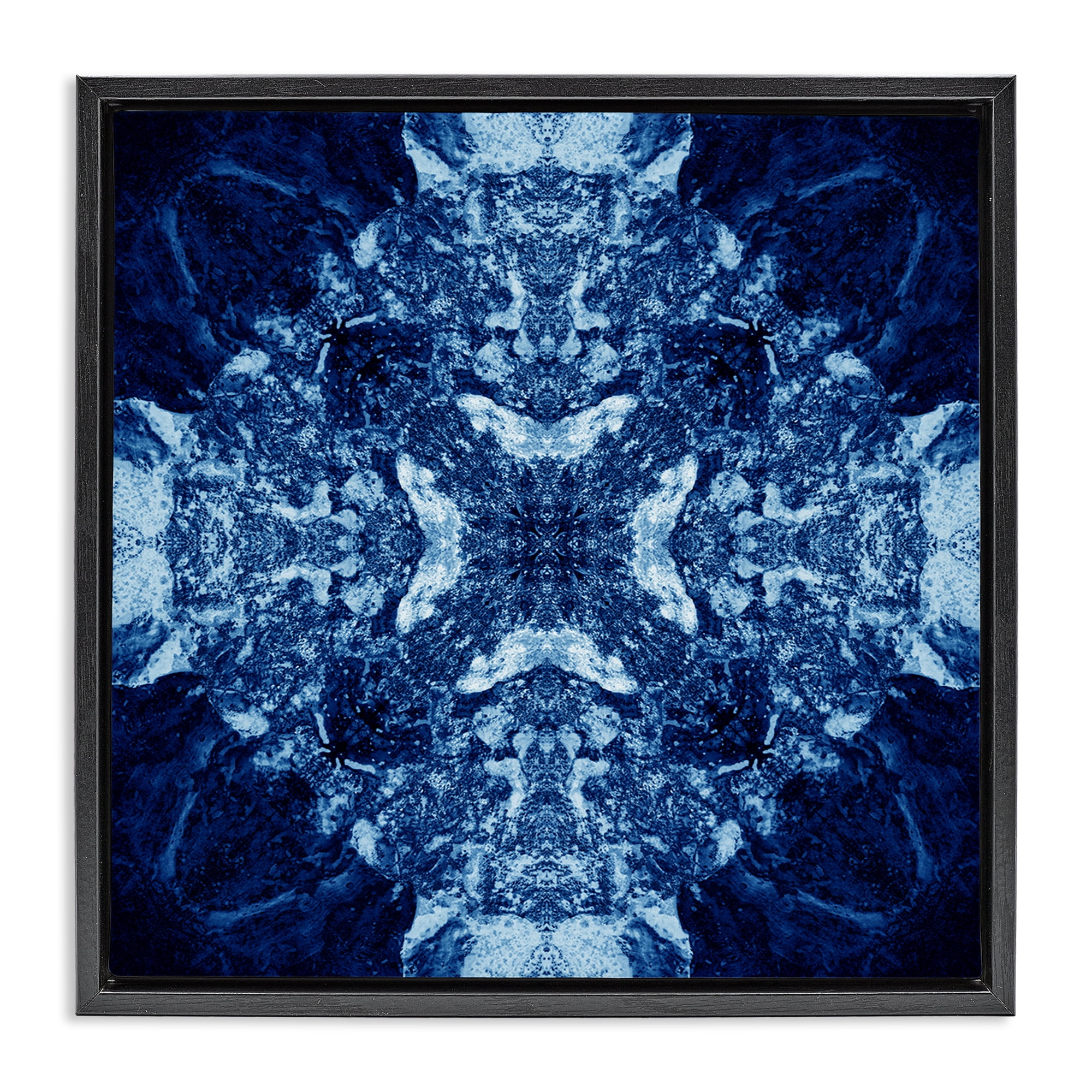 Stupell Industries Mosaic Pattern on Blue Abstract Painting Black Floater Framed Canvas Art Print Wall Art, 18 x 18