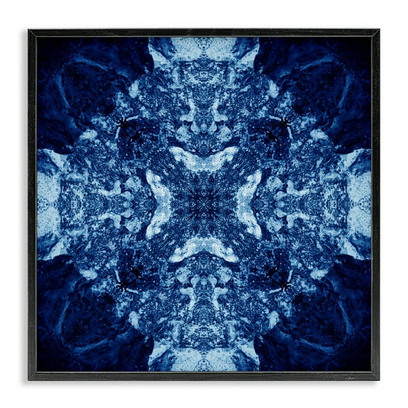 Stupell Industries Mosaic Pattern on Blue Abstract Painting Black Framed Art Print Wall Art, 12 x 12