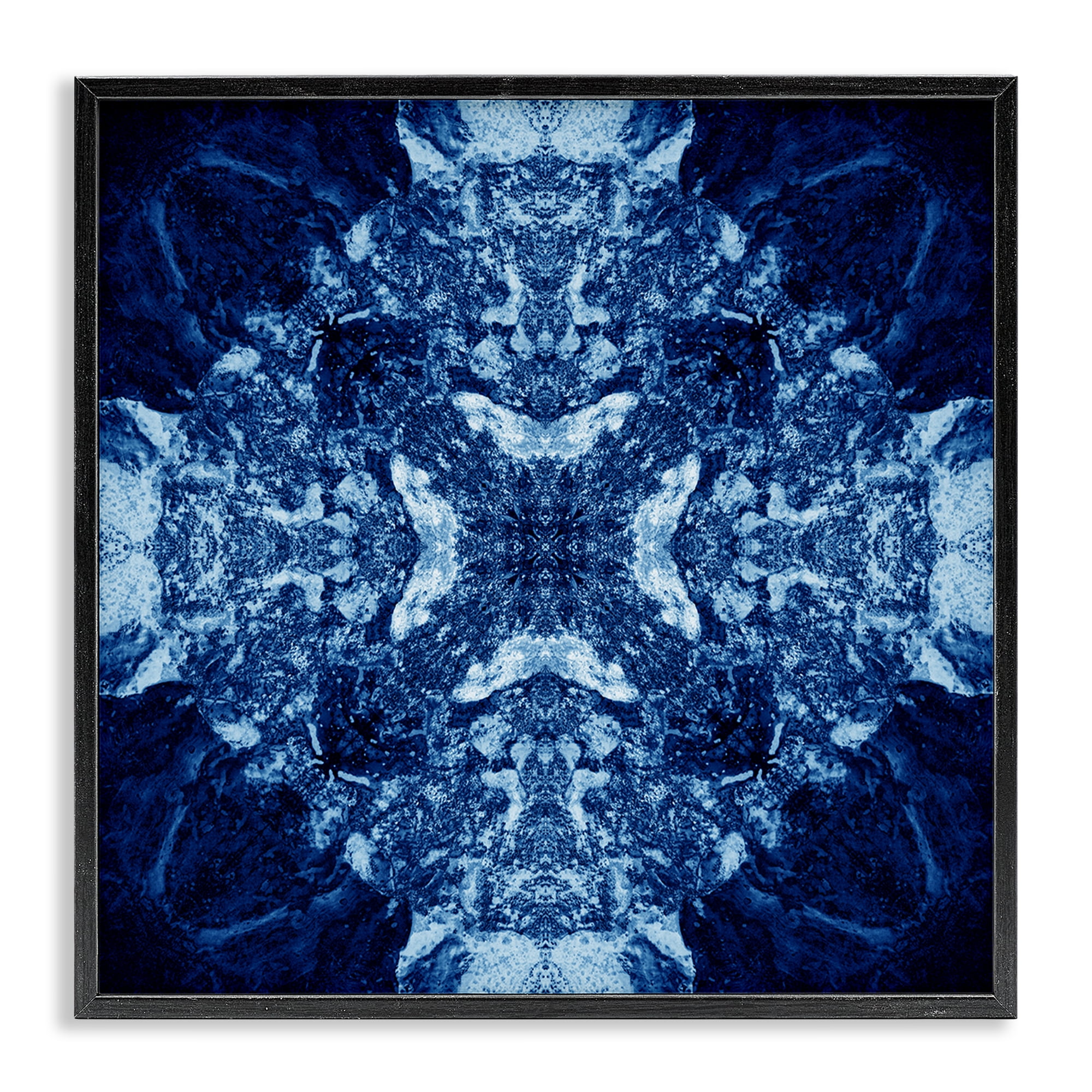 Stupell Industries Mosaic Pattern on Blue Abstract Painting Black Framed Art Print Wall Art, 17 x 17