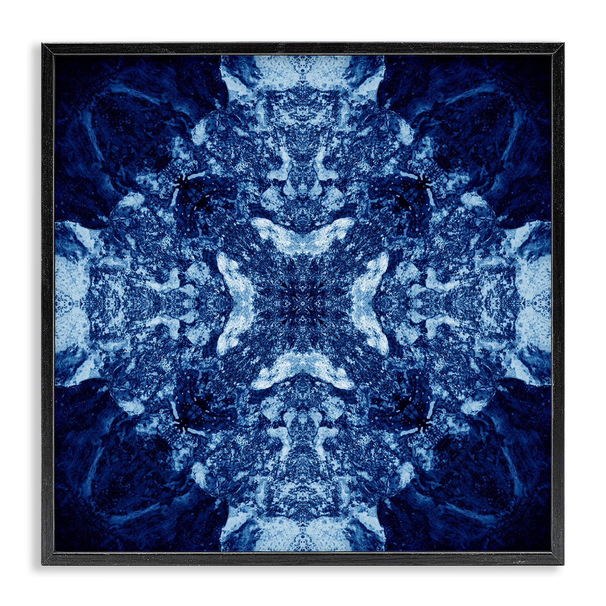 Stupell Industries Mosaic Pattern on Blue Abstract Painting Black Framed Art Print Wall Art, 24 x 24