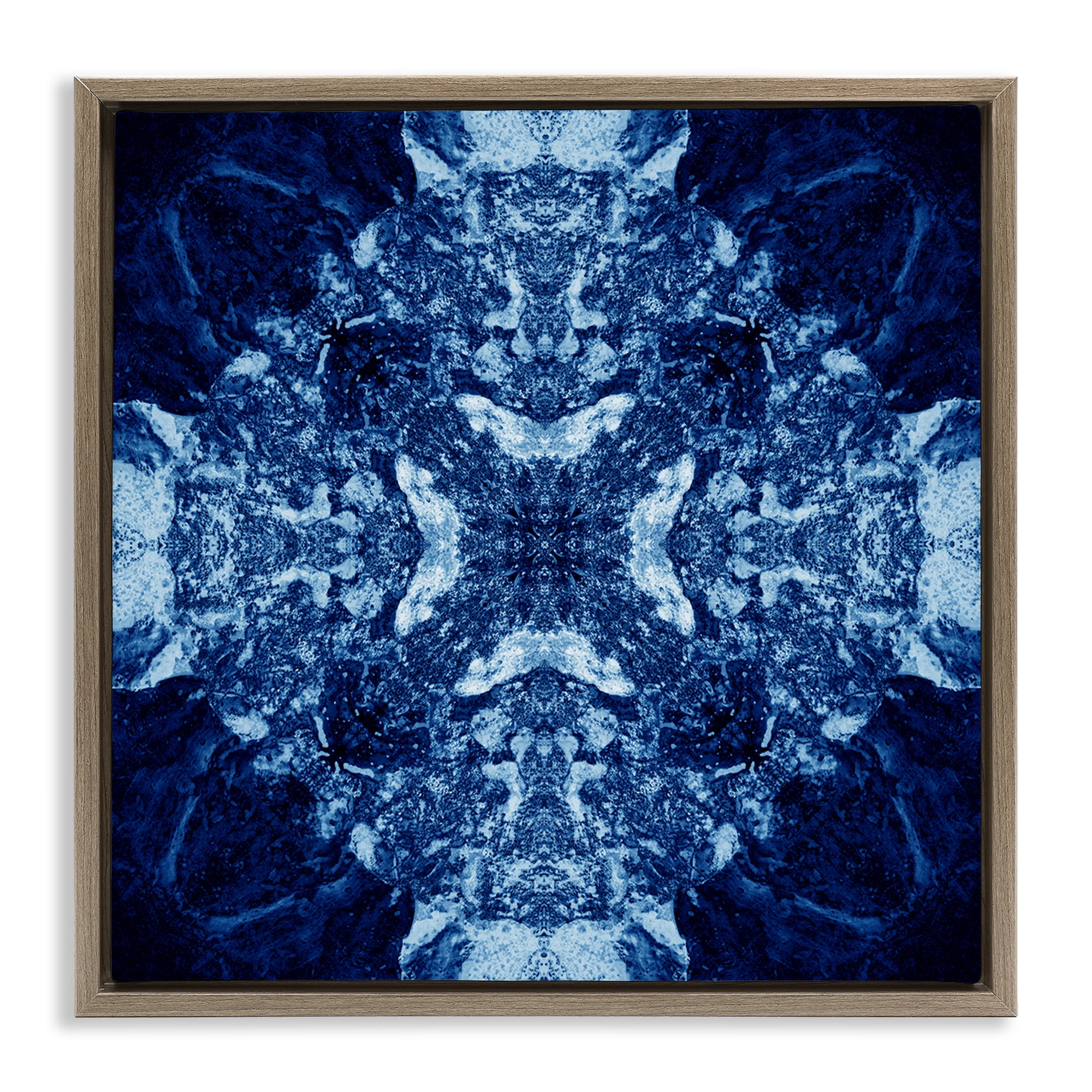 Stupell Industries Mosaic Pattern on Blue Abstract Painting Brown Floater Framed Canvas Art Print Wall Art, 18 x 18