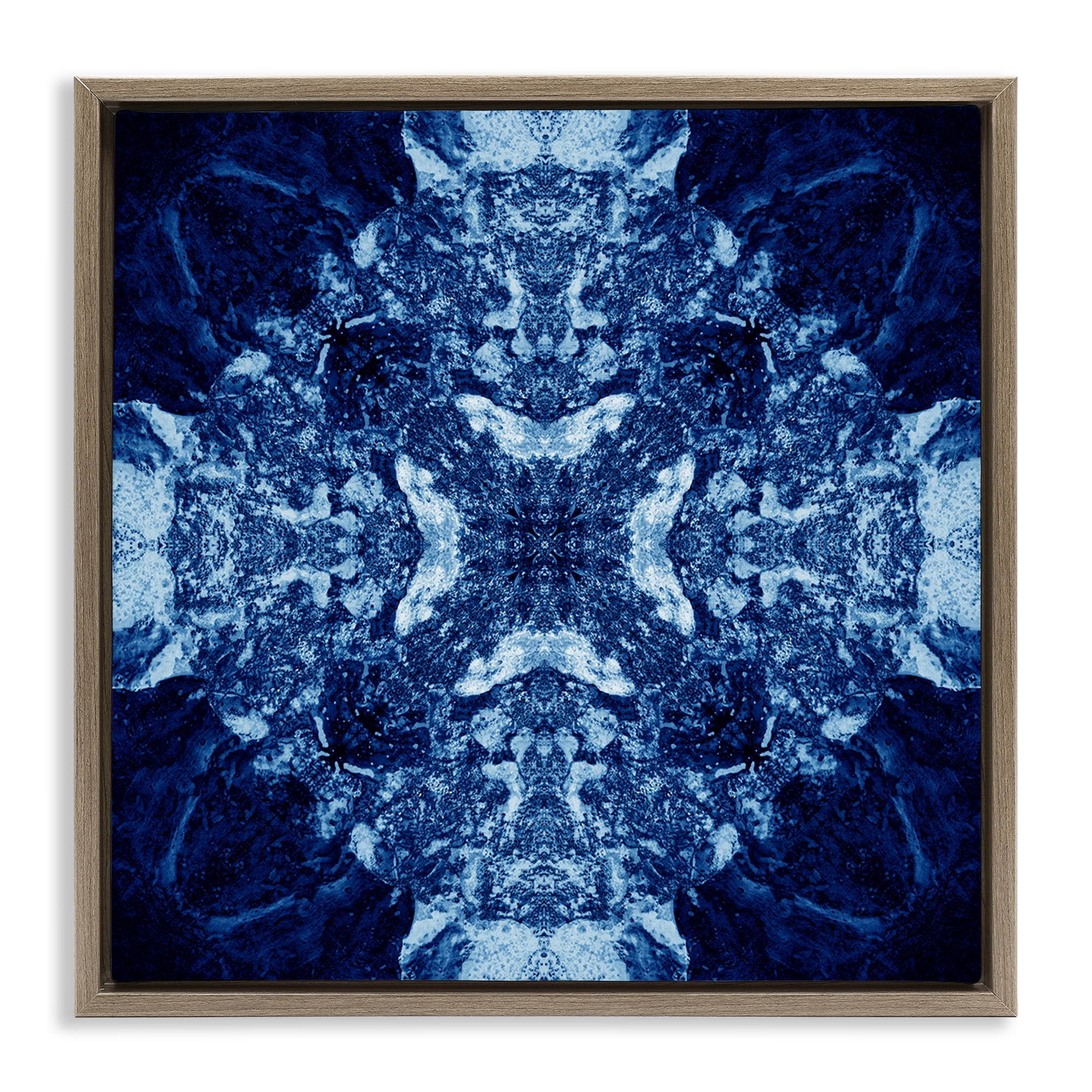 Stupell Industries Mosaic Pattern on Blue Abstract Painting Brown Floater Framed Canvas Art Print Wall Art, 25 x 25
