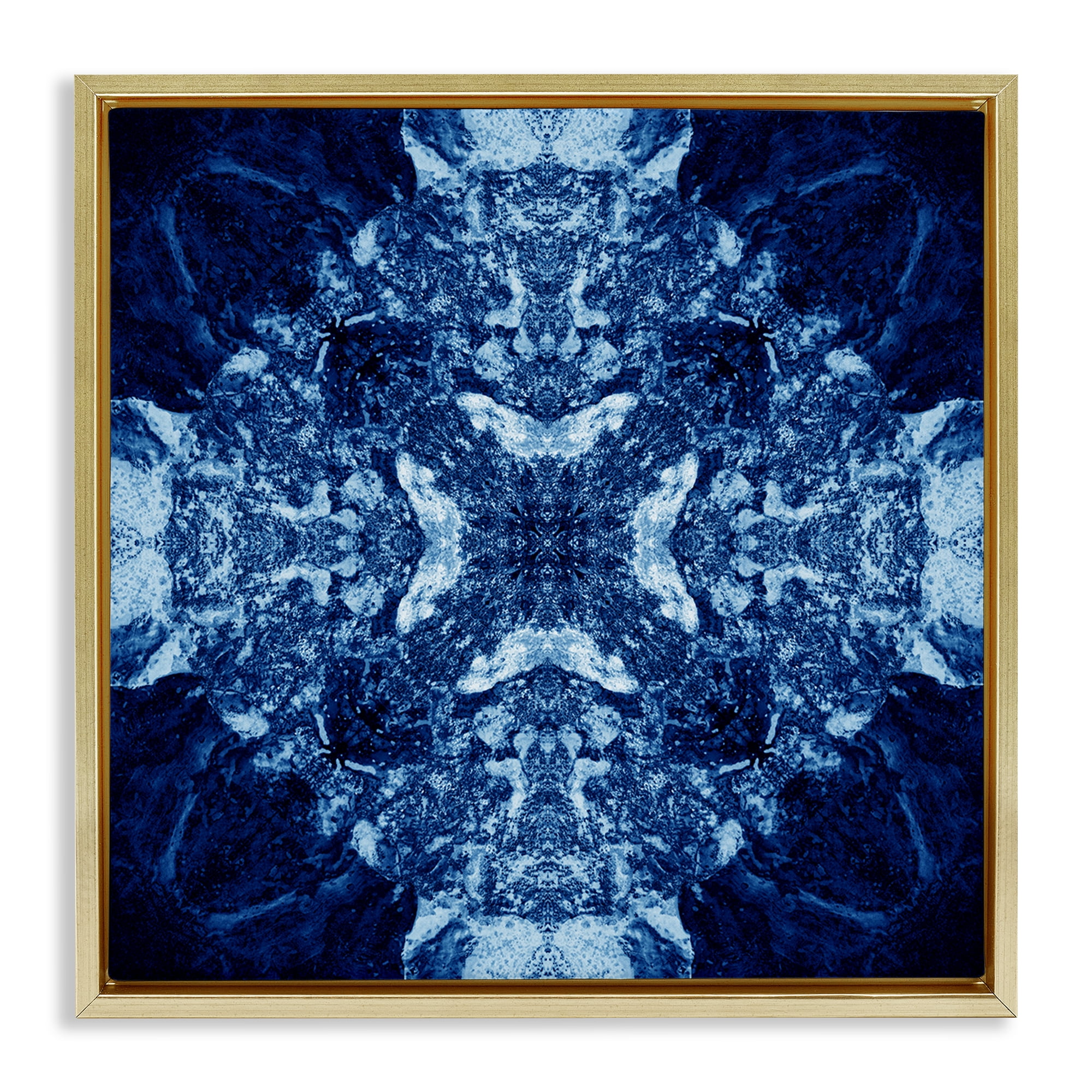 Stupell Industries Mosaic Pattern on Blue Abstract Painting Gold Floater Framed Canvas Art Print Wall Art, 25 x 25