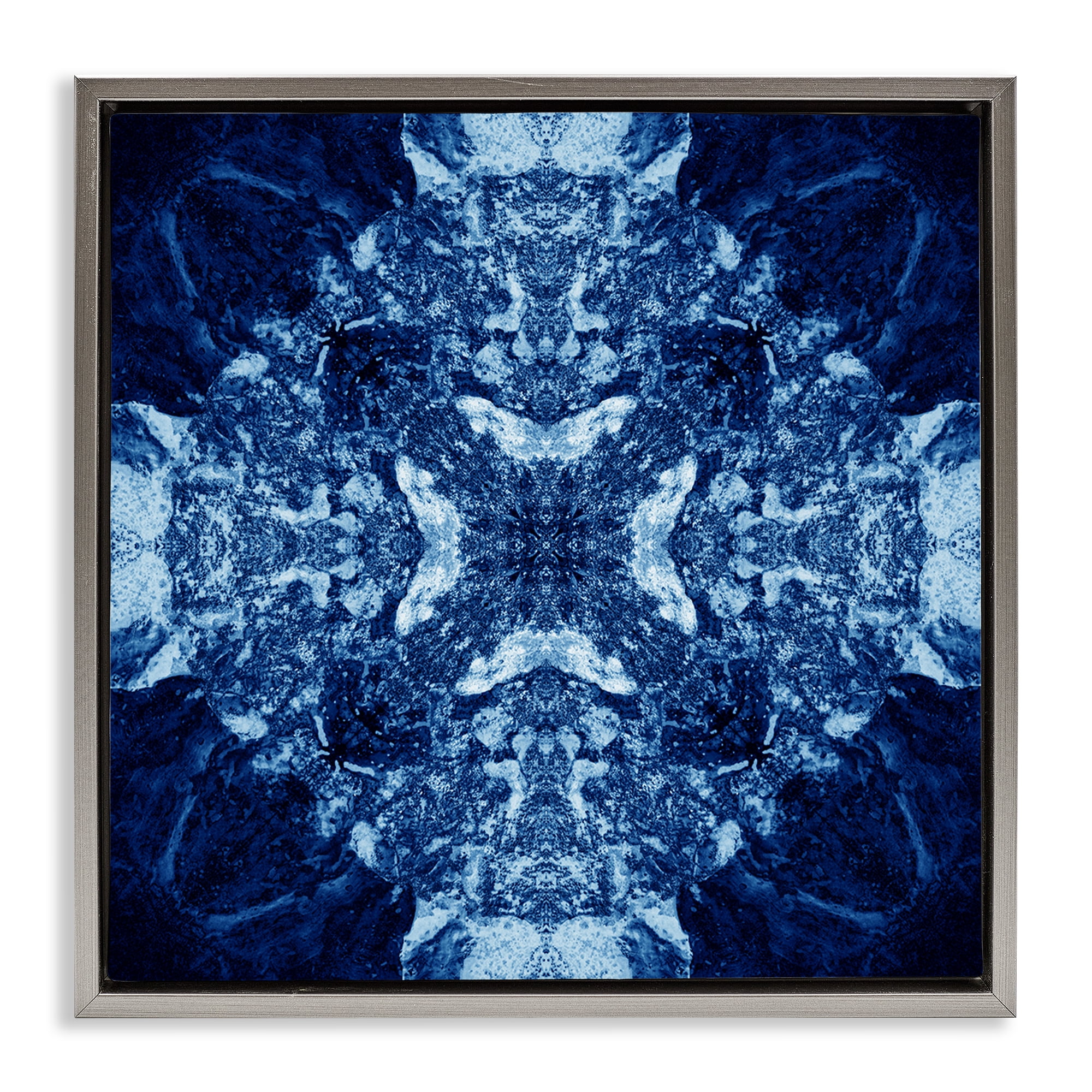 Stupell Industries Mosaic Pattern on Blue Abstract Painting Gray Floater Framed Canvas Art Print Wall Art, 18 x 18