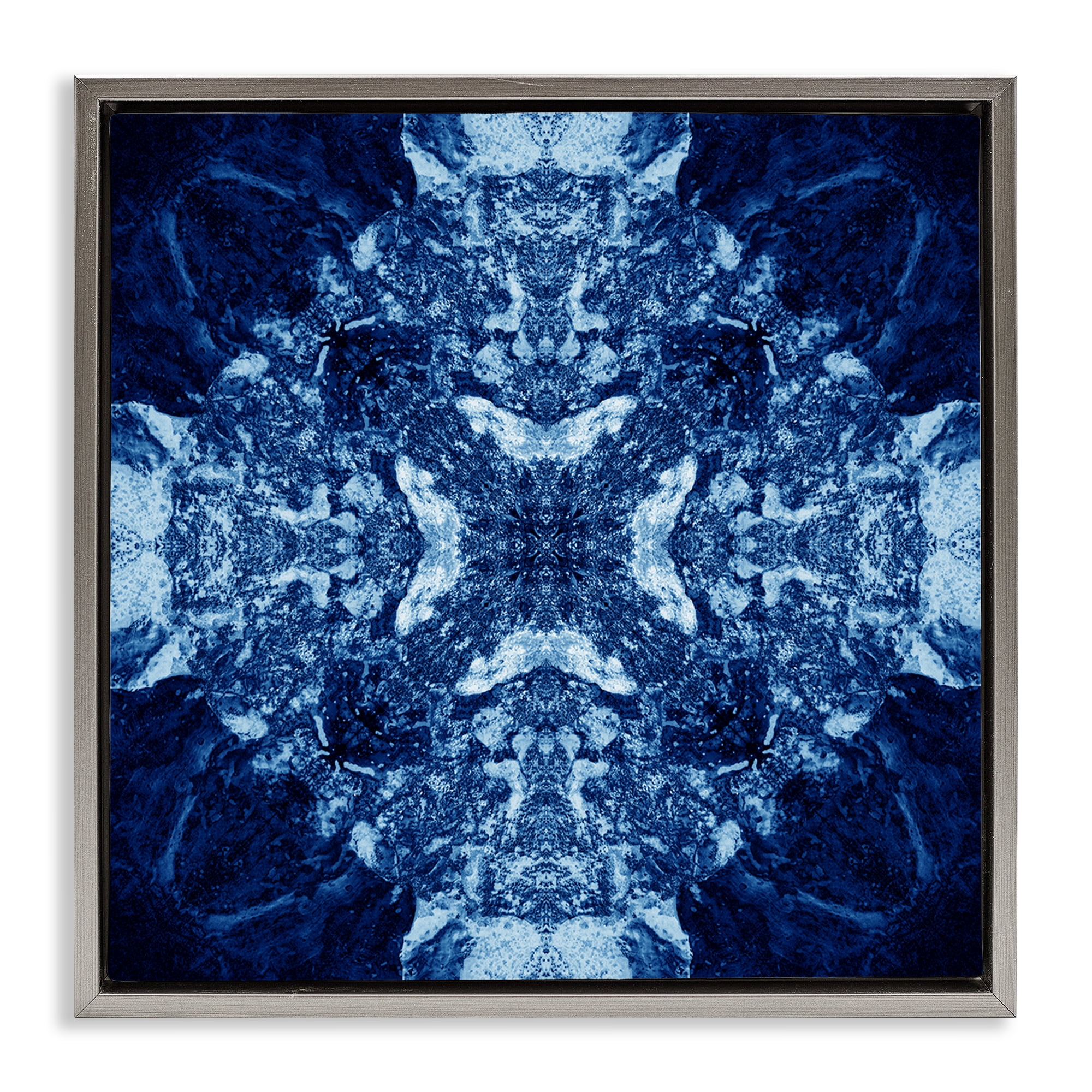 Stupell Industries Mosaic Pattern on Blue Abstract Painting Gray Floater Framed Canvas Art Print Wall Art, 25 x 25