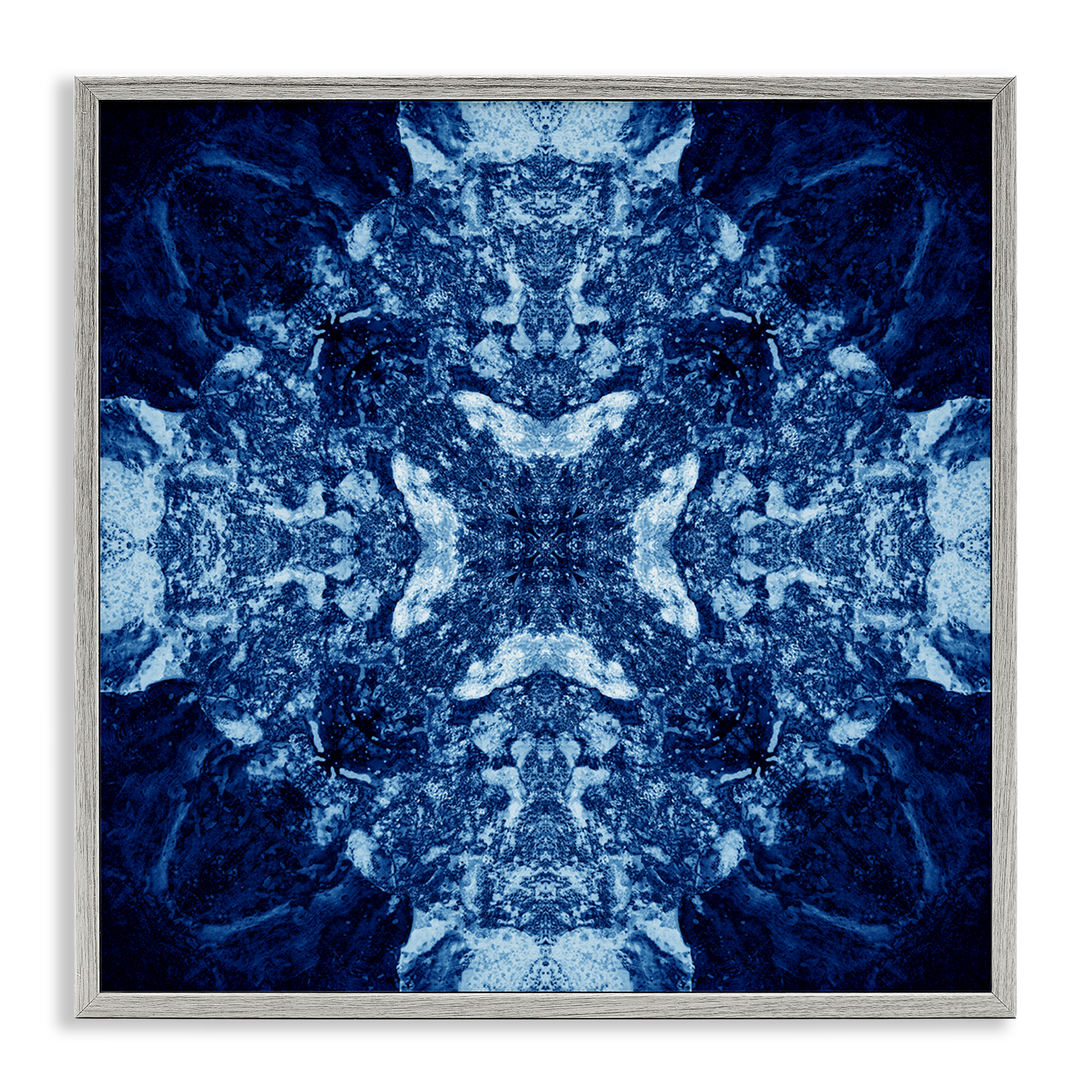 Stupell Industries Mosaic Pattern on Blue Abstract Painting Gray Framed Art Print Wall Art, 12 x 12