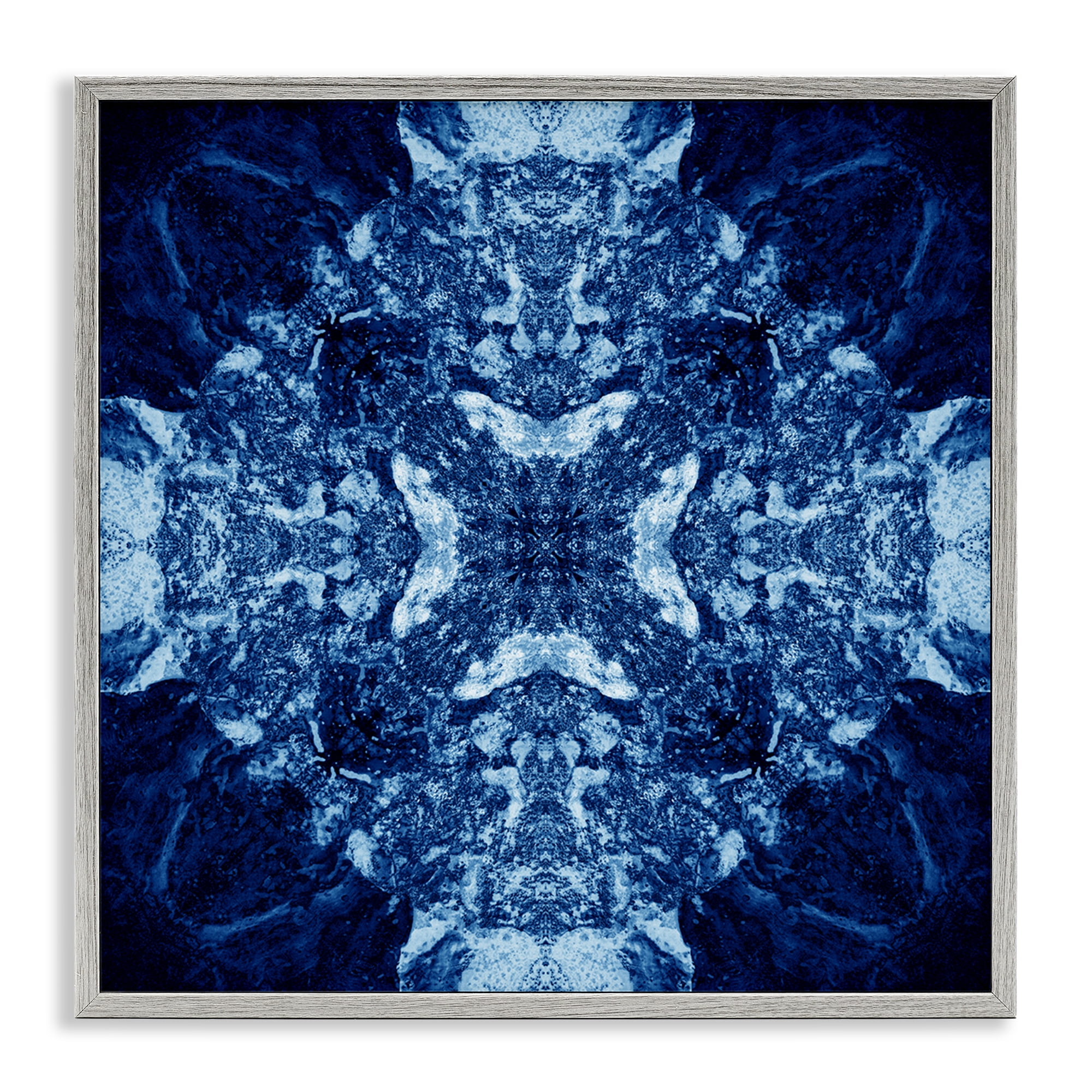 Stupell Industries Mosaic Pattern on Blue Abstract Painting Gray Framed Art Print Wall Art, 24 x 24