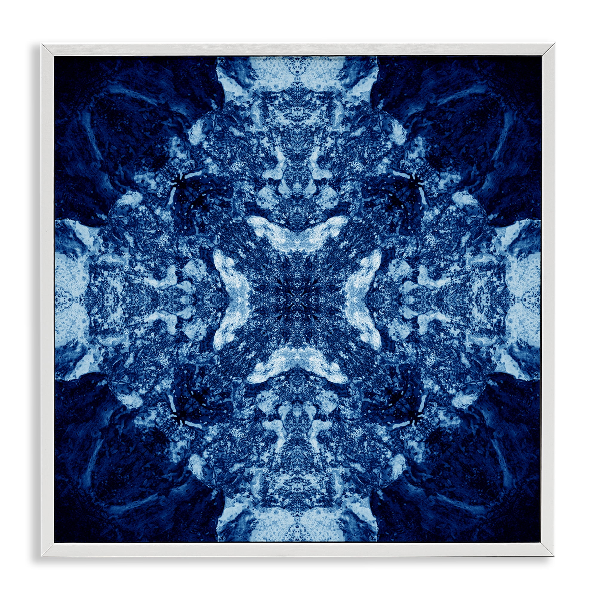 Stupell Industries Mosaic Pattern on Blue Abstract Painting White Framed Art Print Wall Art, 12 x 12