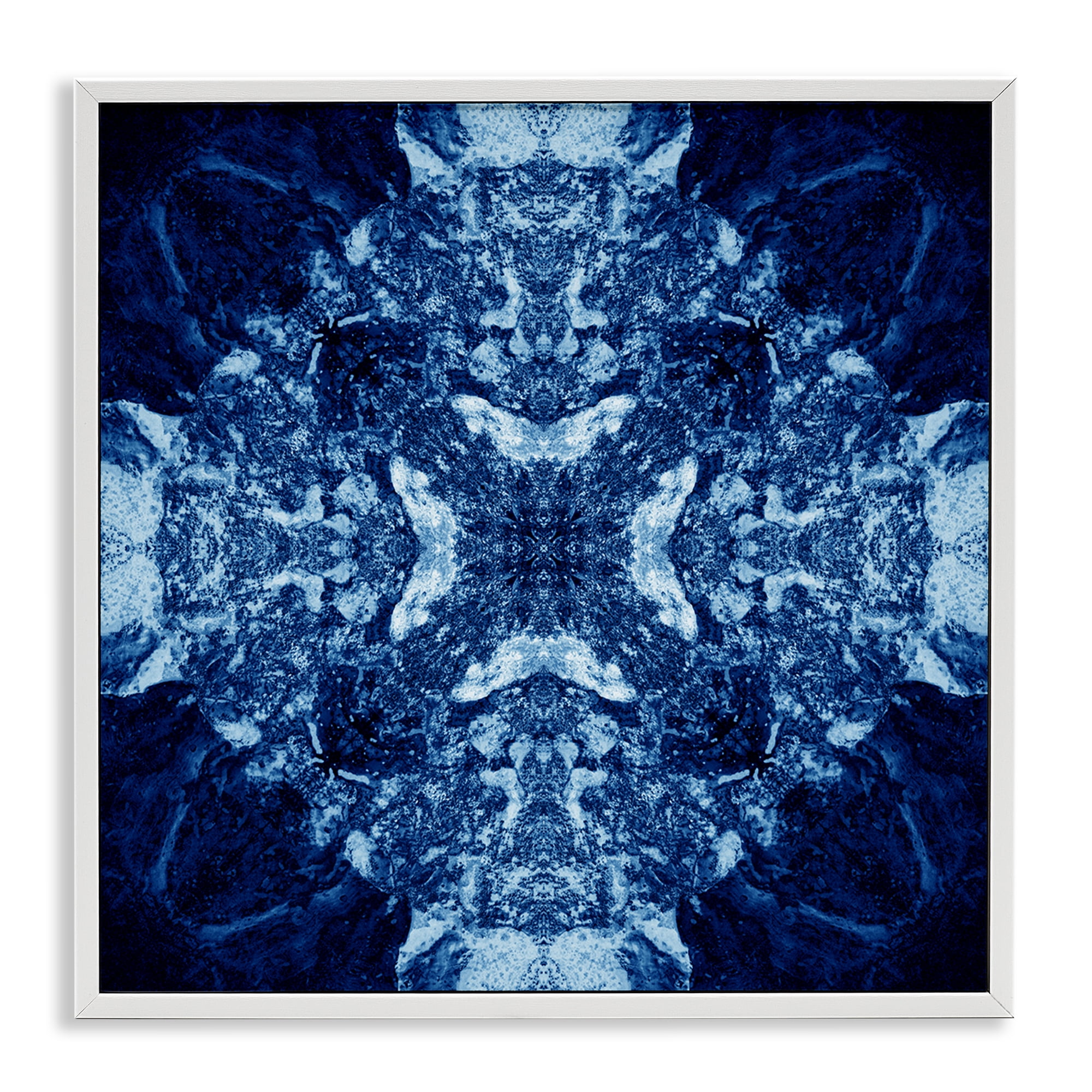 Stupell Industries Mosaic Pattern on Blue Abstract Painting White Framed Art Print Wall Art, 24 x 24