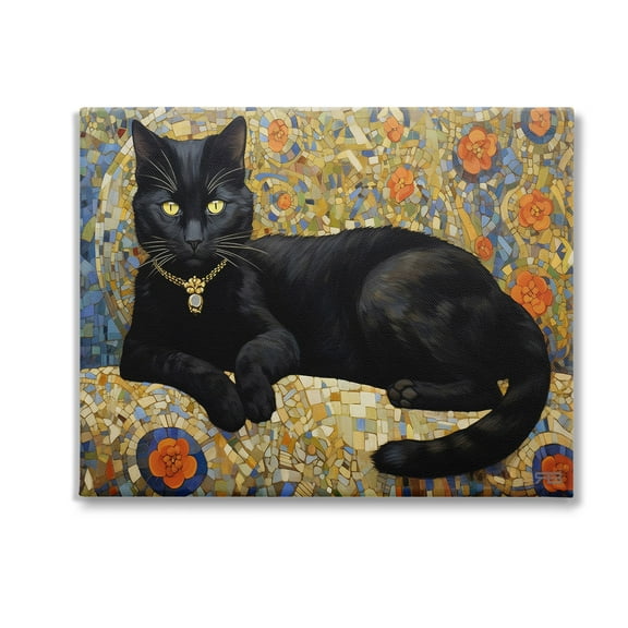 Stupell Industries Mosaic Patterned Cat Animals & Insects Painting Gallery Wrapped Canvas Art Print Wall Art, 20 x 16