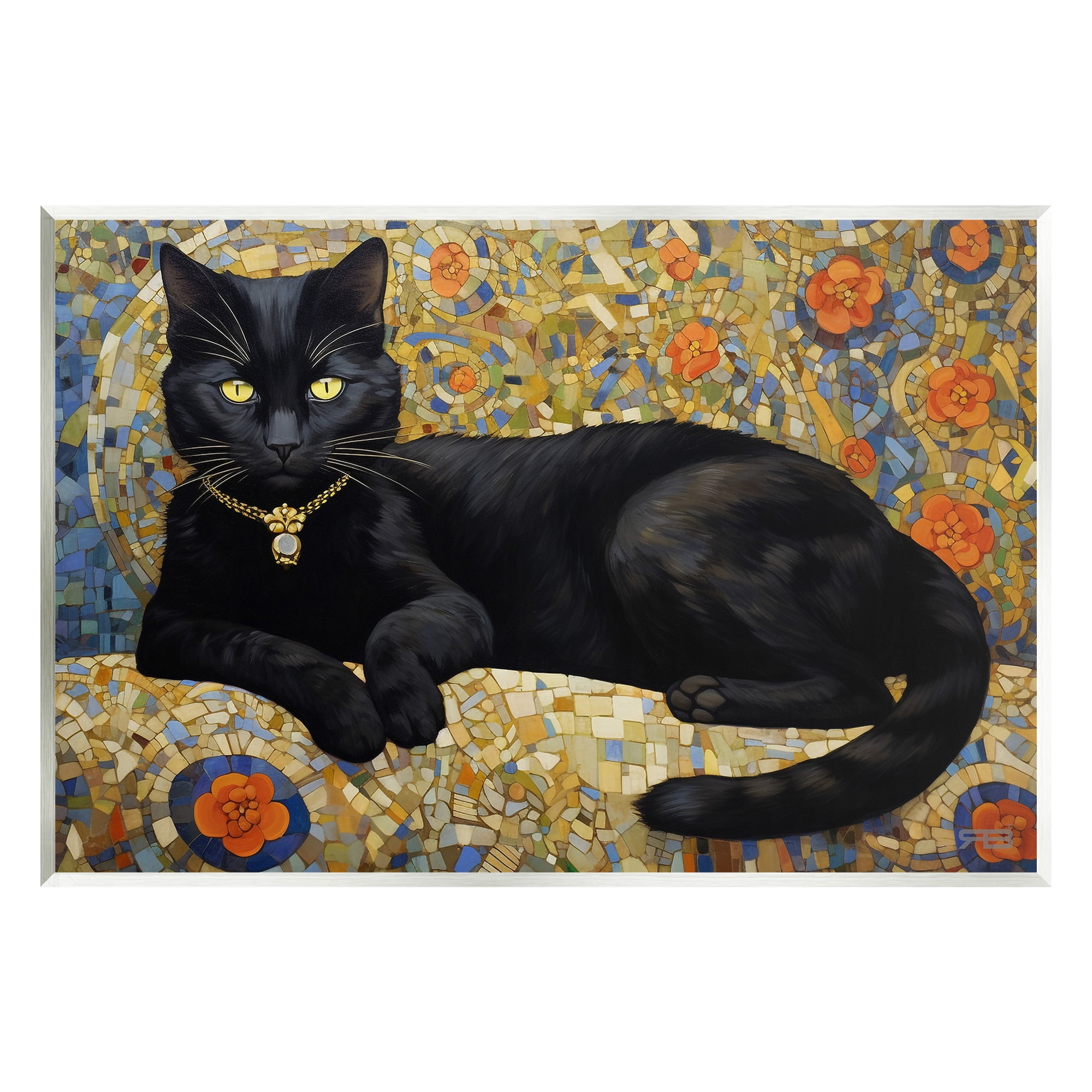 Stupell Industries Mosaic Patterned Cat Animals & Insects Painting Unframed Art Print Wall Art, 15 x 10
