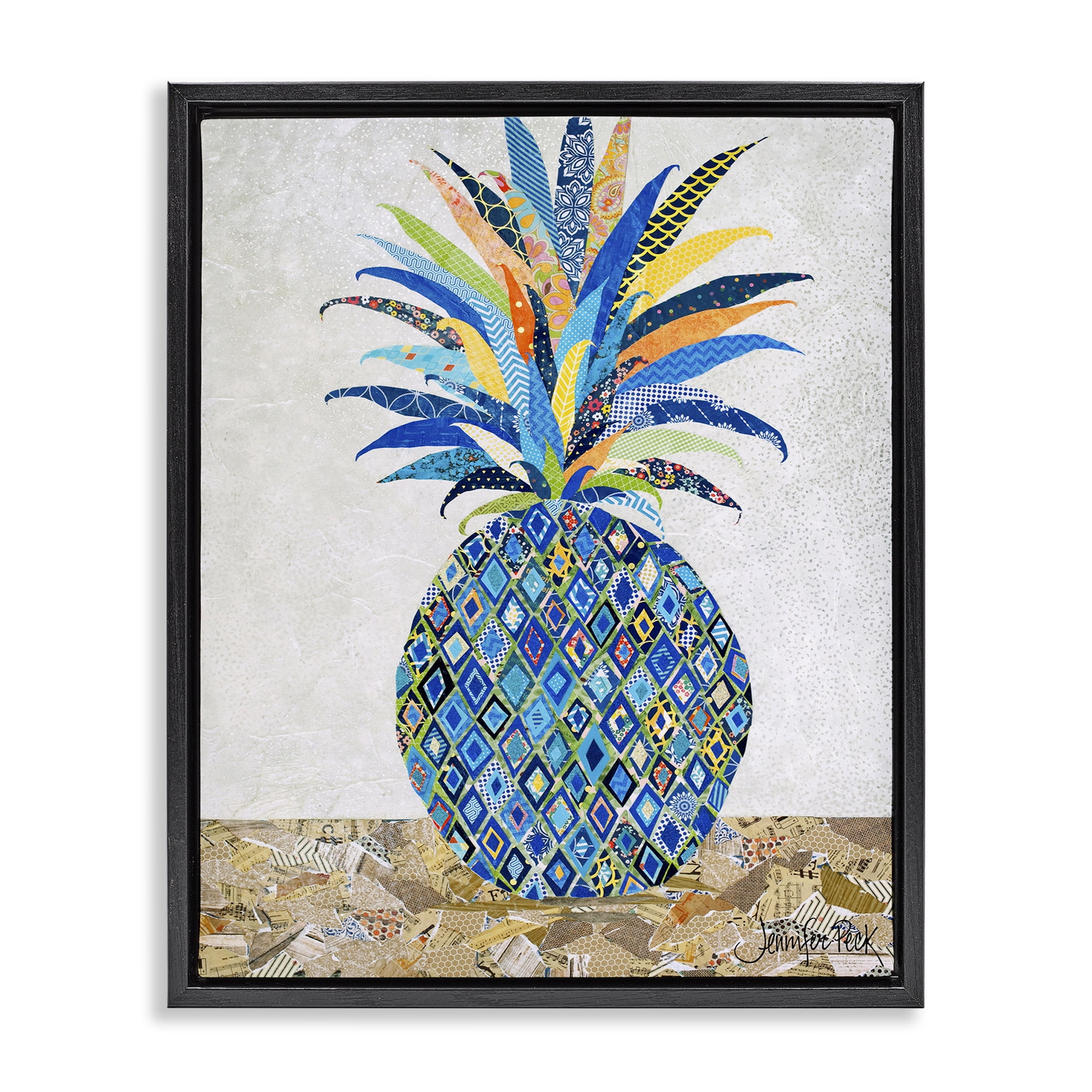 Stupell Industries Mosaic Patterned Pineapple Food & Beverage Painting Black Floater Framed Art Print Wall Art, 25 x 31