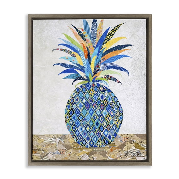Stupell Industries Mosaic Patterned Pineapple Food & Beverage Painting Brown Floater Framed Art Print Wall Art, 25 x 31