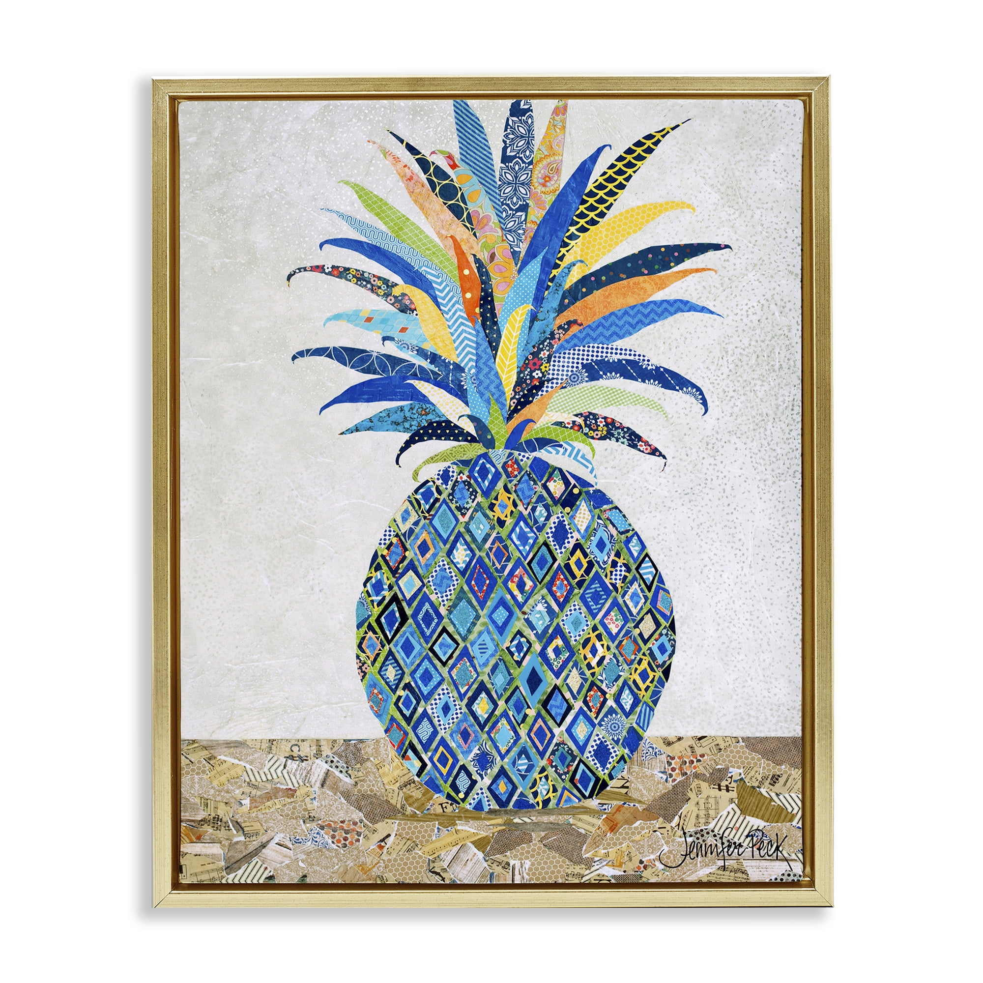 Stupell Industries Mosaic Patterned Pineapple Food & Beverage Painting Gold Floater Framed Art Print Wall Art, 25 x 31
