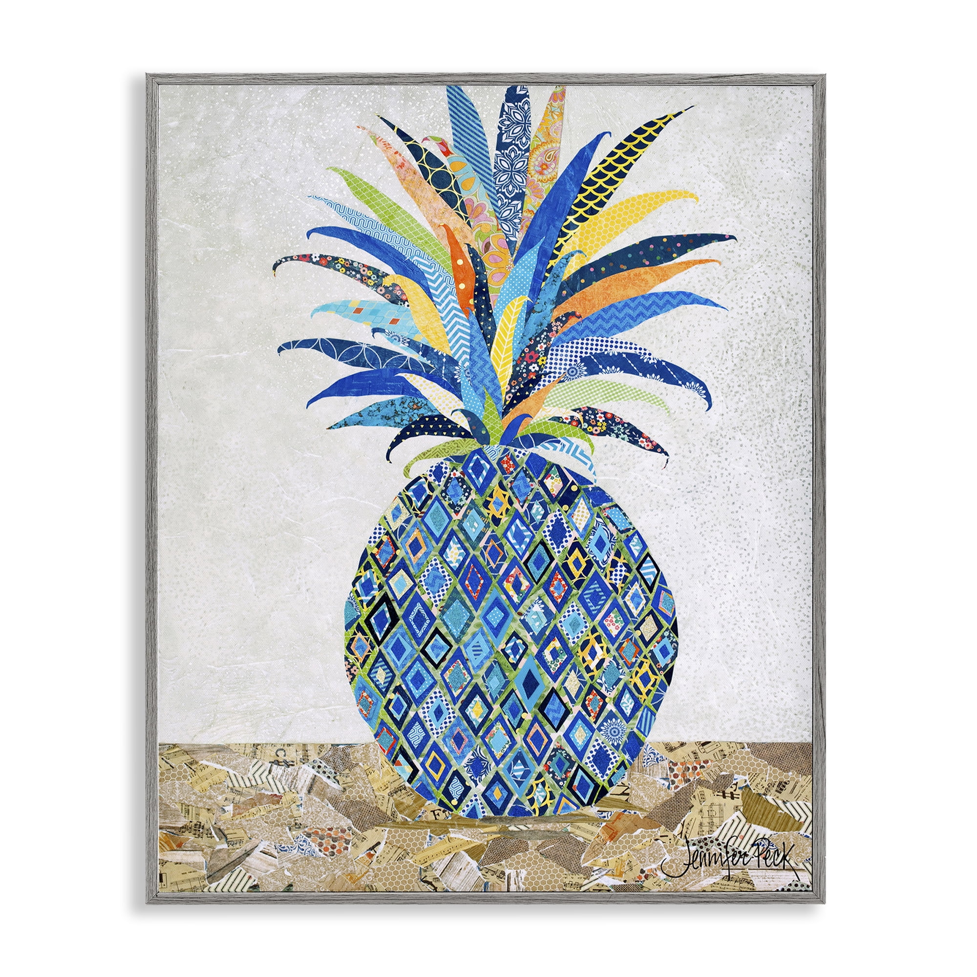 Stupell Industries Mosaic Patterned Pineapple Food & Beverage Painting Gray Framed Art Print Wall Art, 11 x 14