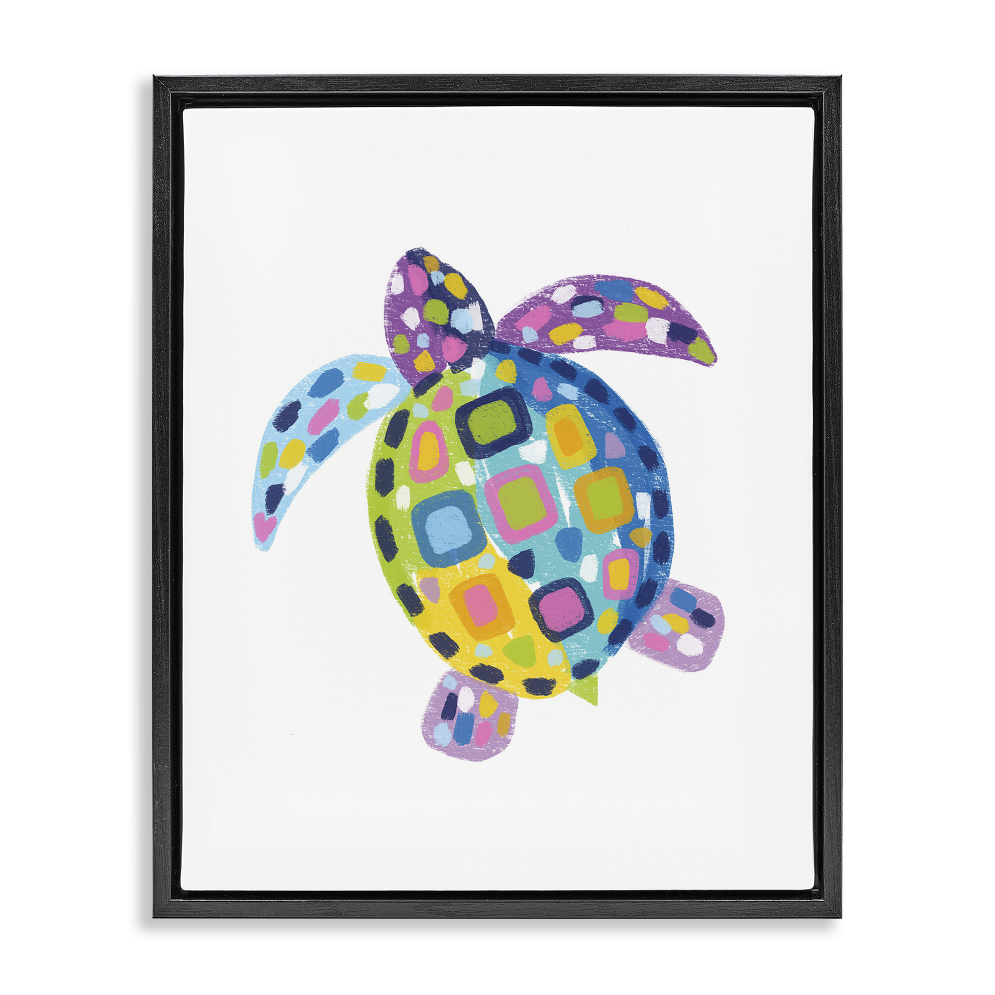 Stupell Industries Mosaic Patterned Turtle Animals & Insects Painting Black Floater Framed Canvas Art Print Wall Art, 17 x 21