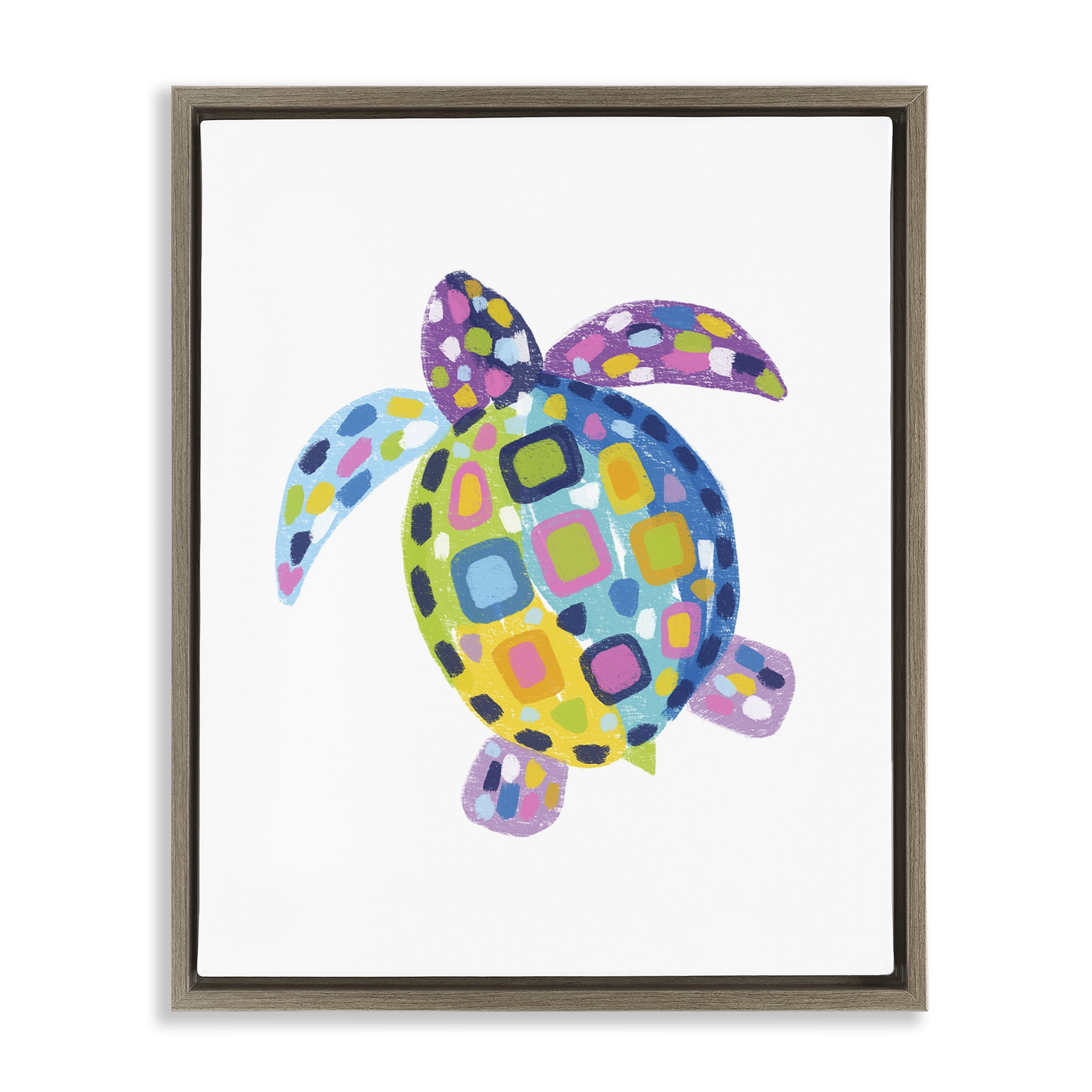 Stupell Industries Mosaic Patterned Turtle Animals & Insects Painting Brown Floater Framed Canvas Art Print Wall Art, 17 x 21
