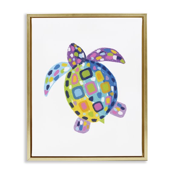 Stupell Industries Mosaic Patterned Turtle Animals & Insects Painting Gold Floater Framed Canvas Art Print Wall Art, 17 x 21