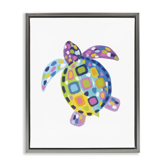 Stupell Industries Mosaic Patterned Turtle Animals & Insects Painting Gray Floater Framed Canvas Art Print Wall Art, 25 x 31