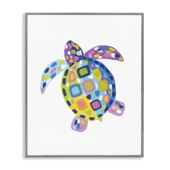 Stupell Industries Mosaic Patterned Turtle Animals & Insects Painting Gray Framed Art Print Wall Art, 11 x 14
