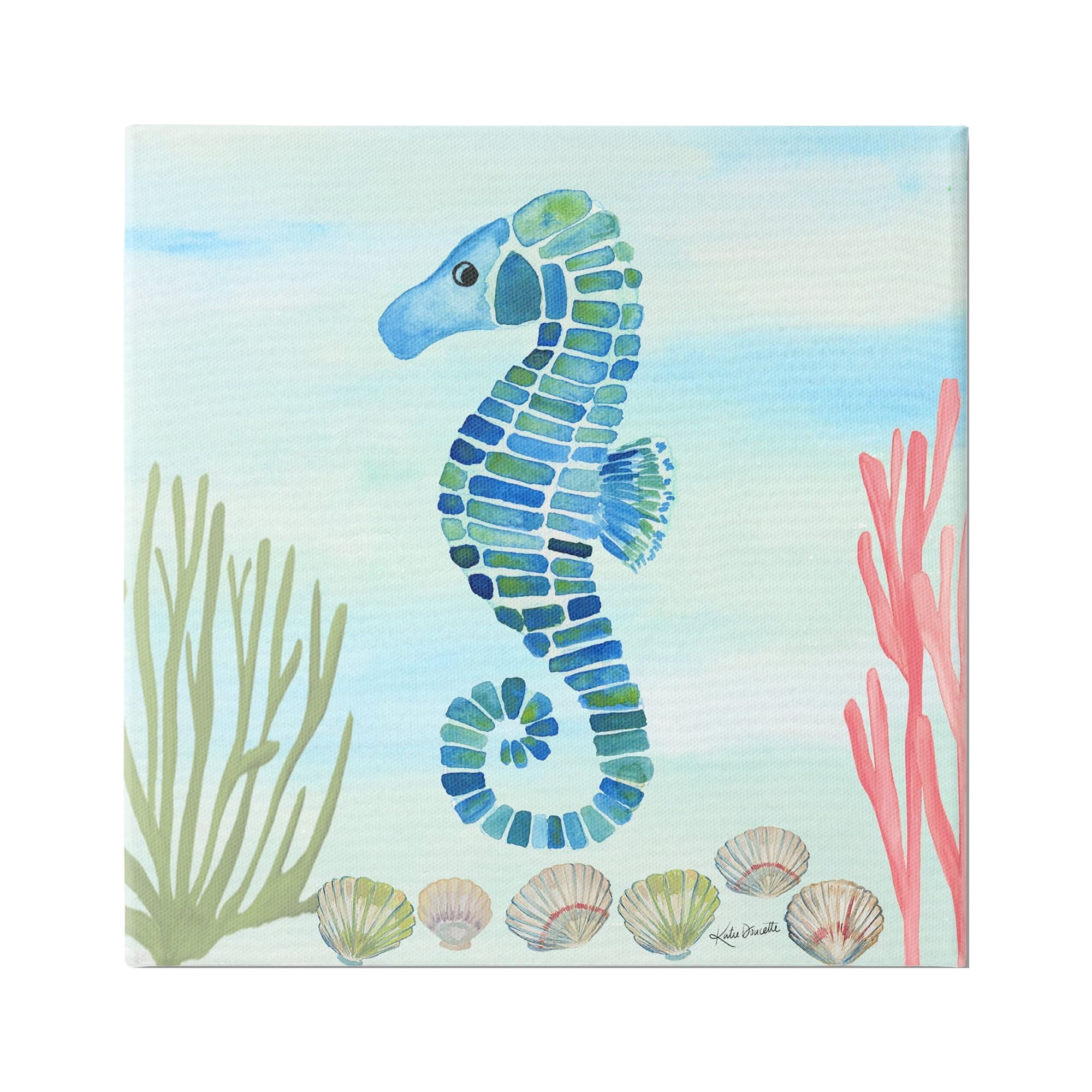 Stupell Industries Mosaic Seahorse Clam Seashells Ocean Floor Reef Canvas Wall Art, 24 x 24, Design by Katie Doucette