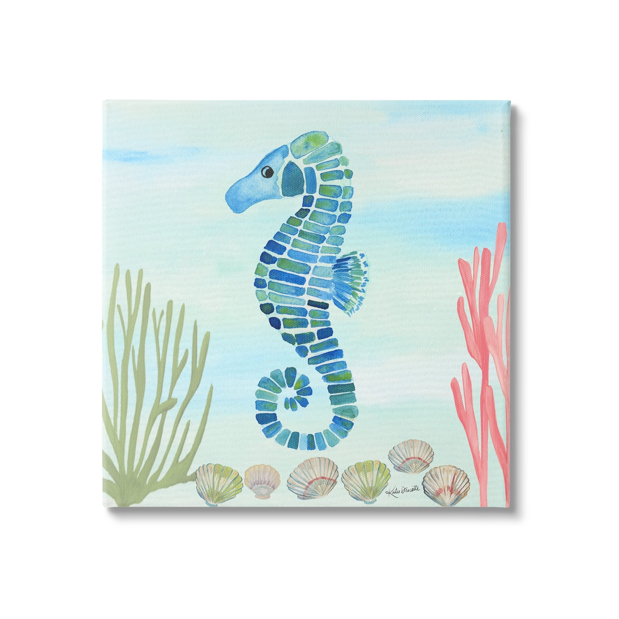 Stupell Industries Mosaic Seahorse Clam Seashells Ocean Floor Reef Canvas Wall Art, 36 x 36, Design by Katie Doucette