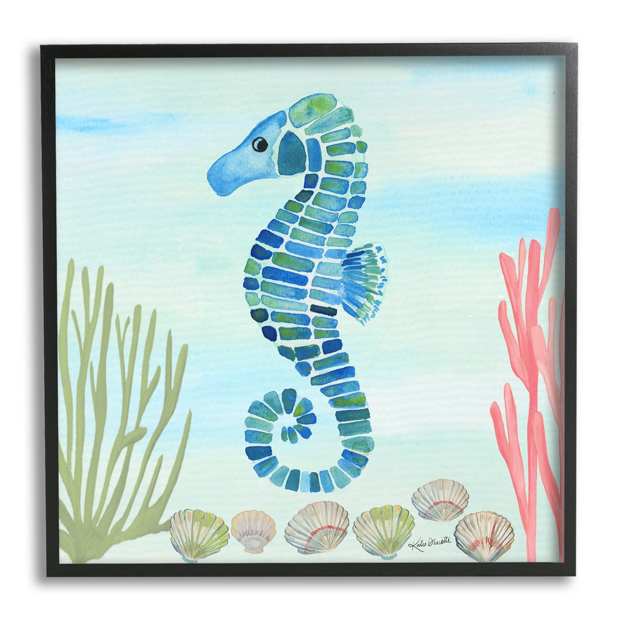 Stupell Industries Mosaic Seahorse Clam Seashells Ocean Floor Reef Framed Wall Art, 12 x 12, Design by Katie Doucette