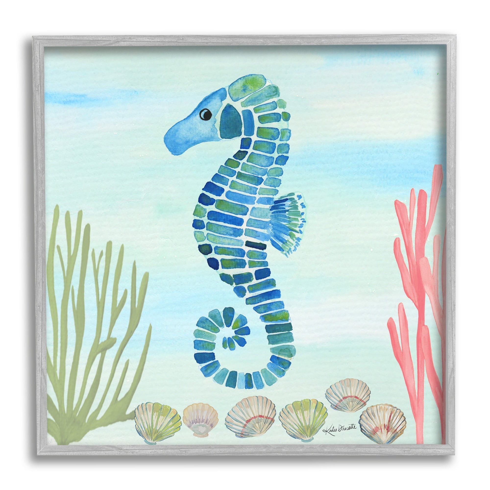 Stupell Industries Mosaic Seahorse Clam Seashells Ocean Floor Reef Framed Wall Art, 17 x 17, Design by Katie Doucette