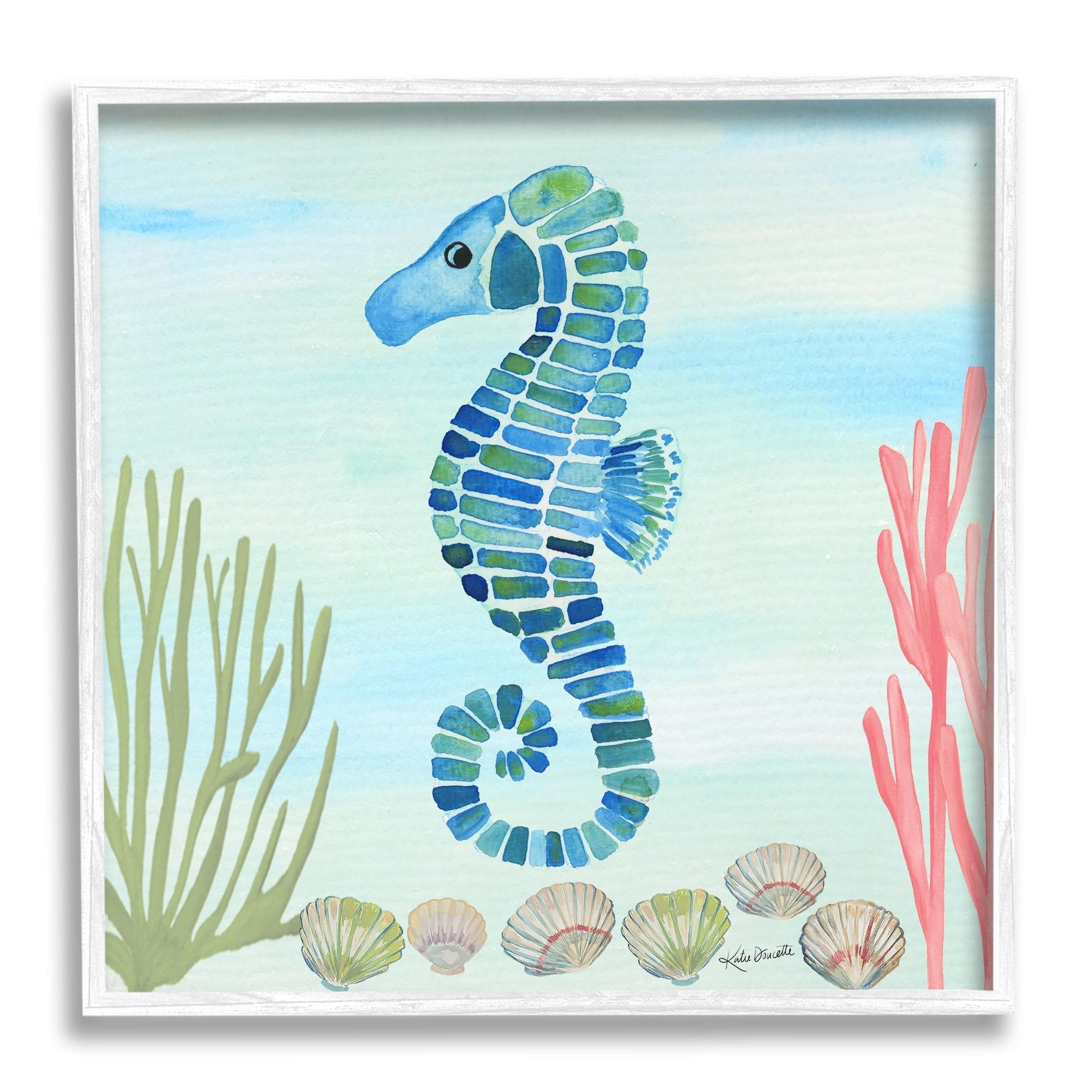 Stupell Industries Mosaic Seahorse Clam Seashells Ocean Floor Reef Framed Wall Art, 24 x 24, Design by Katie Doucette