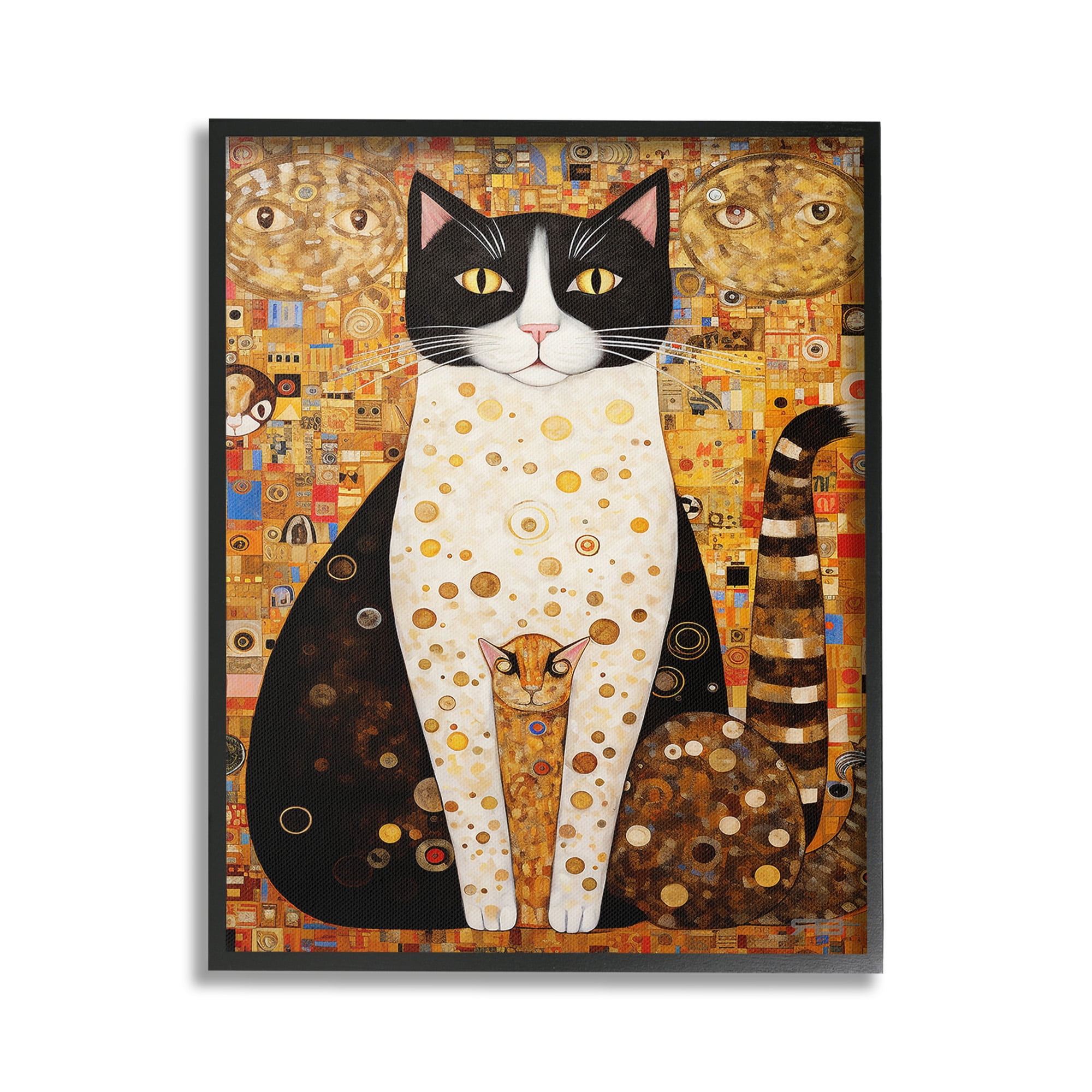 Stupell Industries Mosaic Style Cats Pattern Animals & Insects Painting Black Framed Art Print Wall Art, 24 x 30