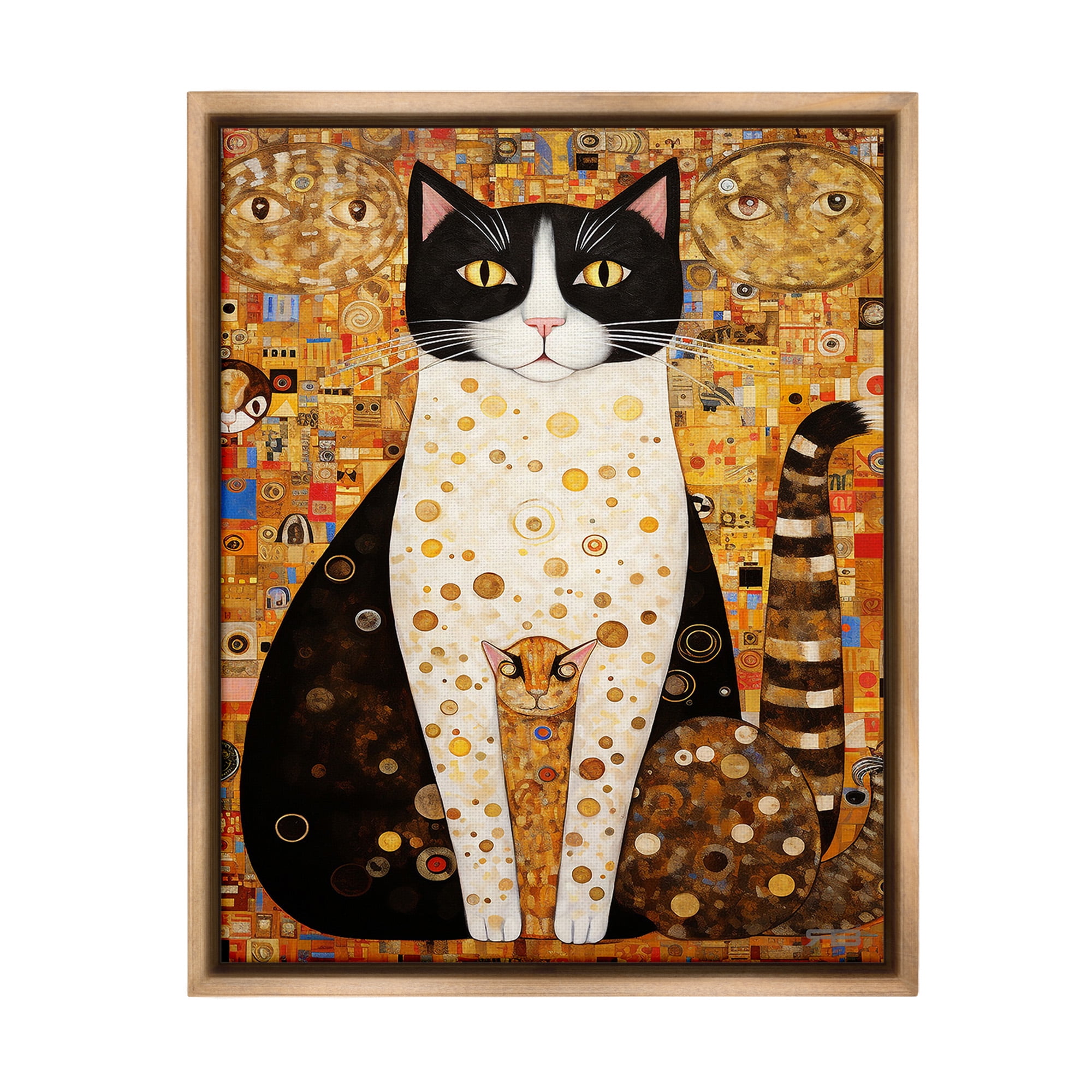 Stupell Industries Mosaic Style Cats Pattern Animals & Insects Painting Brown Floater Framed Canvas Art Print Wall Art, 17 x 21