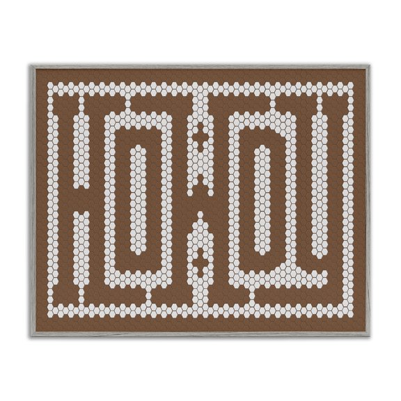 Stupell Industries Mosaic Style Howdy in Brown Quotes and Sayings Painting Gray Framed Art Print Wall Art, 30 x 24