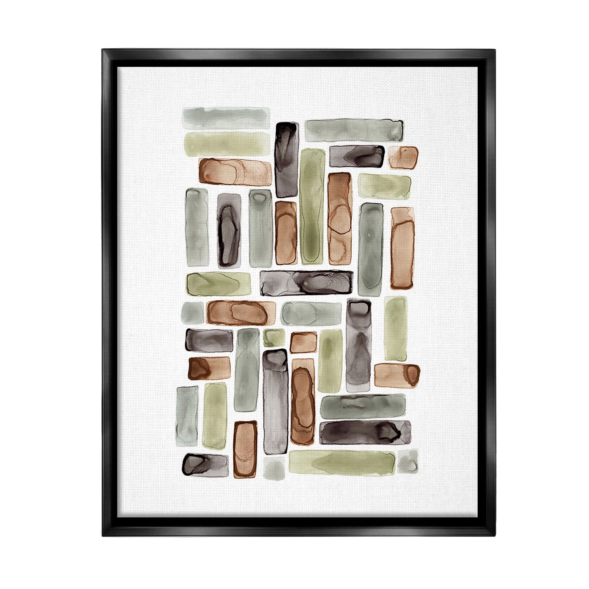 Stupell Industries Mosaic Style Shapes Abstract Painting Black Floater Framed Canvas Art Print Wall Art, 17 x 21