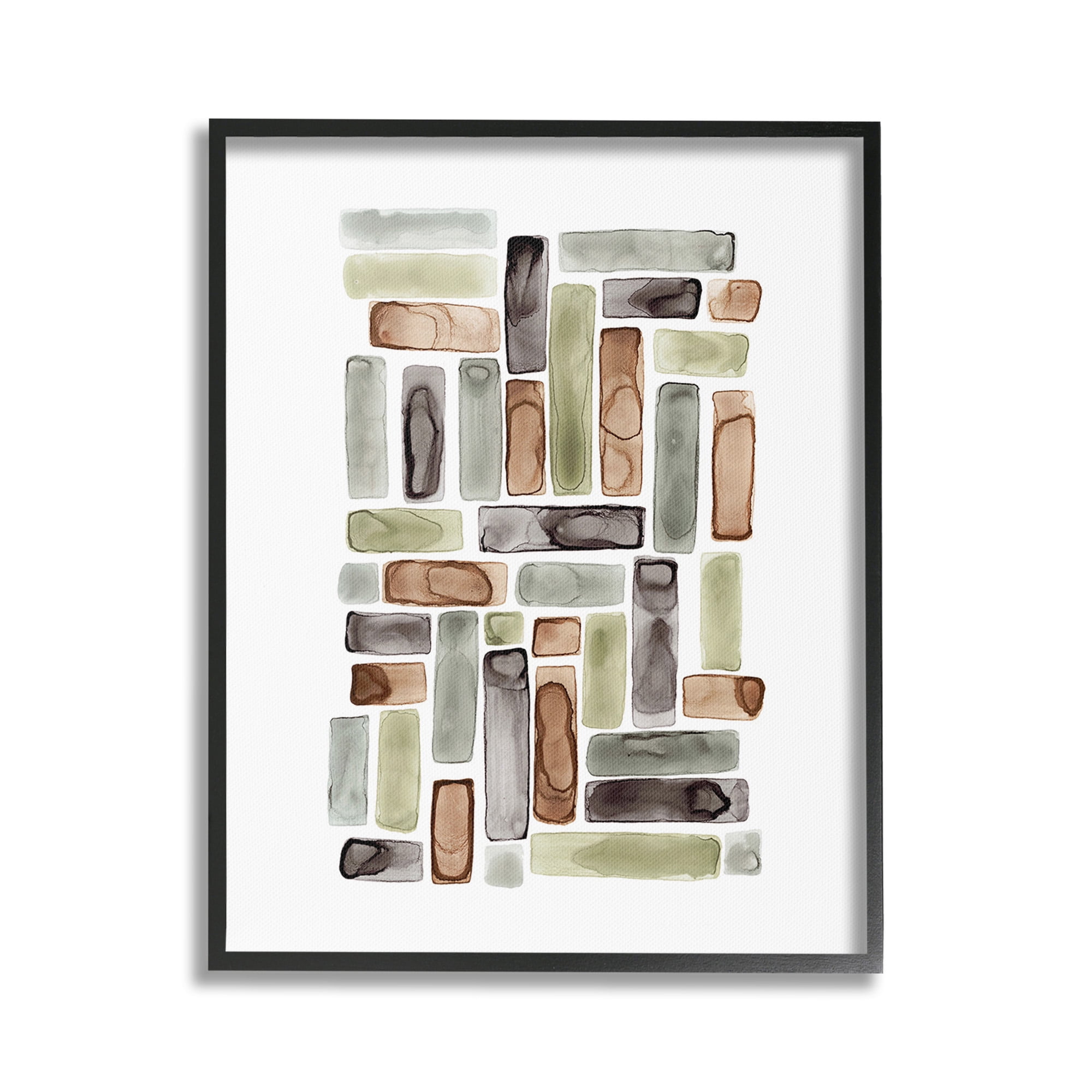Stupell Industries Mosaic Style Shapes Abstract Painting Black Framed Art Print Wall Art, 24 x 30