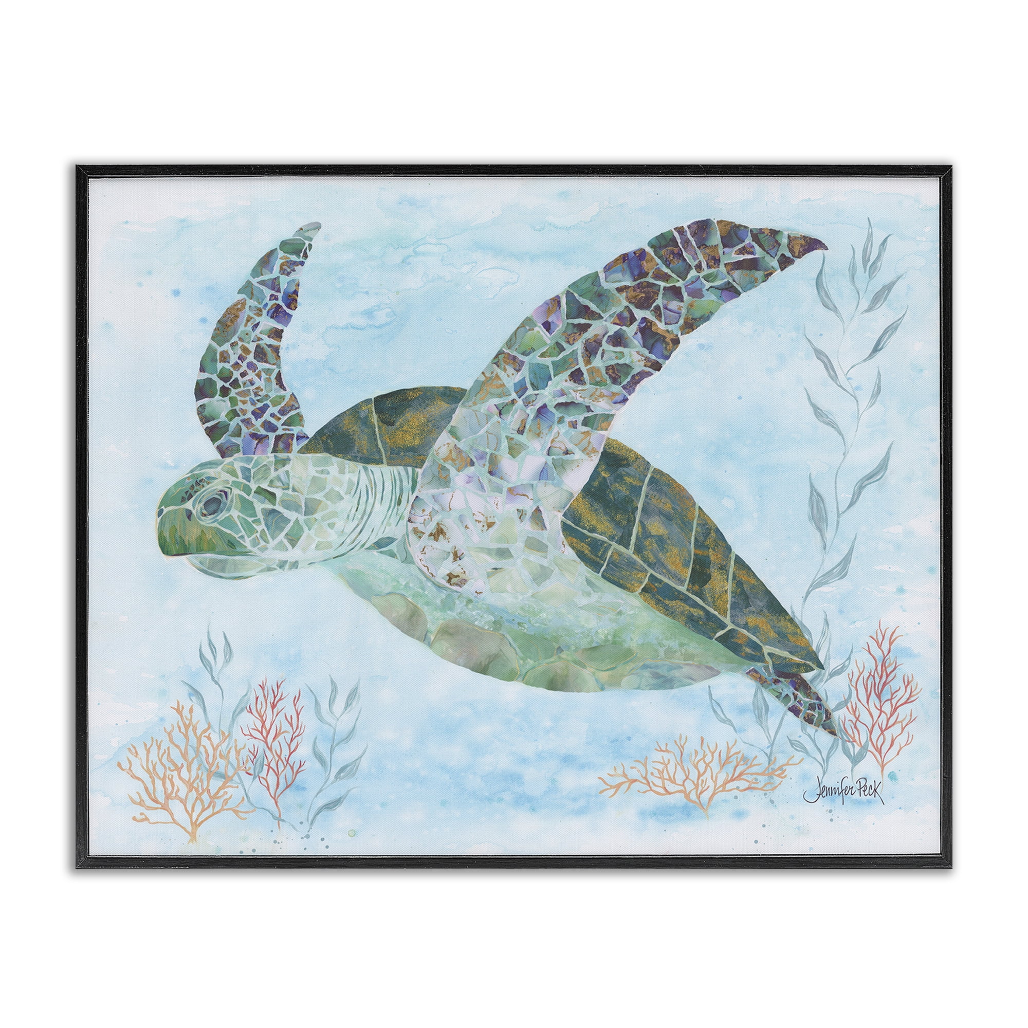 Stupell Industries Mosaic Tortoise Underwater Animals & Insects Painting Black Framed Art Print Wall Art, 30 x 24