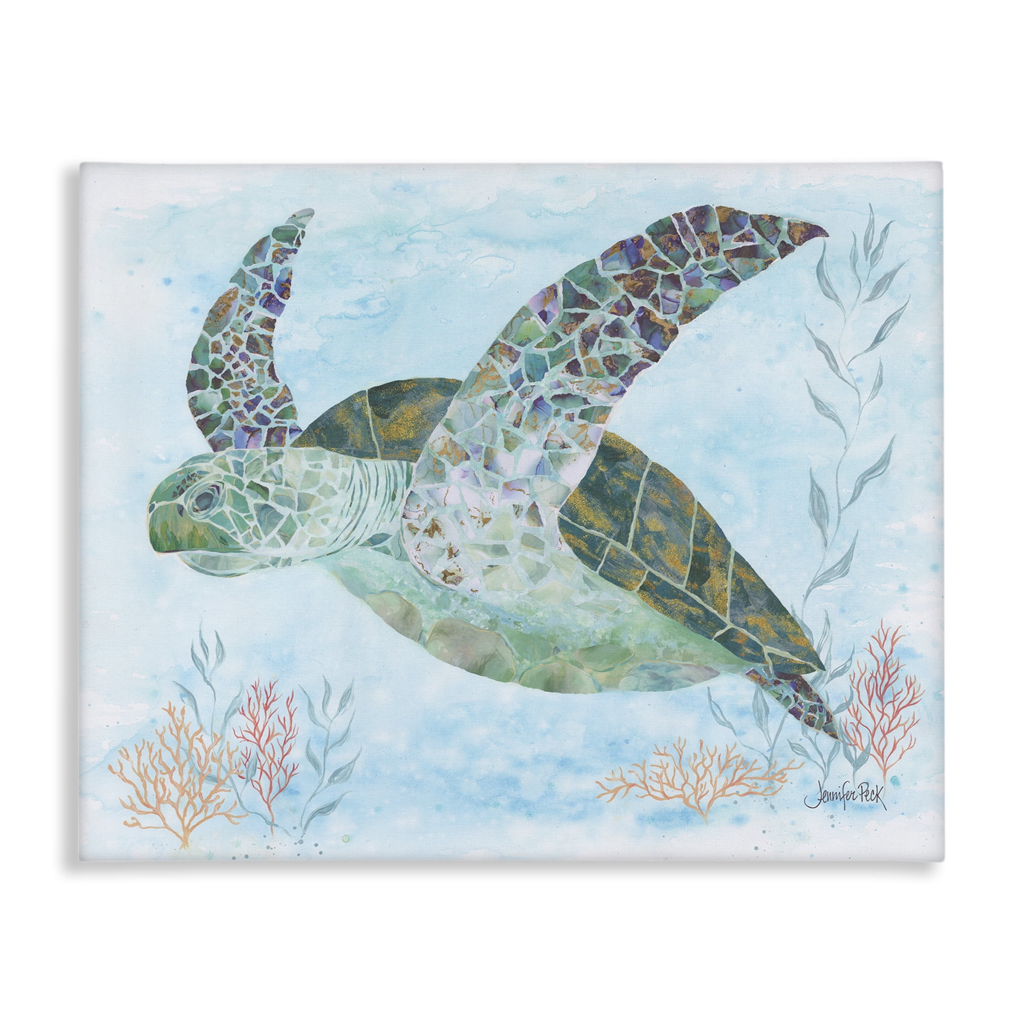 Stupell Industries Mosaic Tortoise Underwater Animals & Insects Painting Gallery Wrapped Canvas Art Print Wall Art, 48 x 36