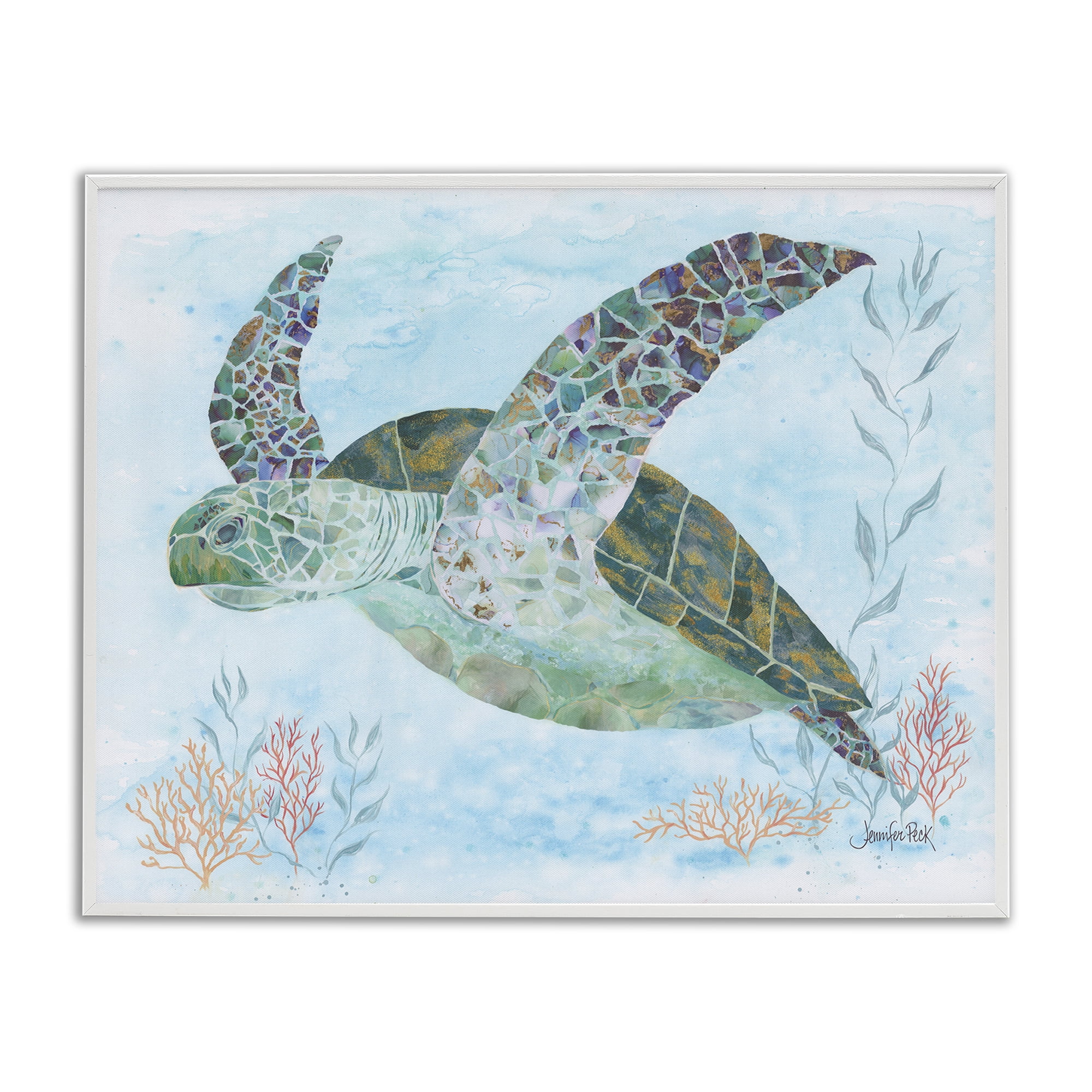 Stupell Industries Mosaic Tortoise Underwater Animals & Insects Painting White Framed Art Print Wall Art, 30 x 24
