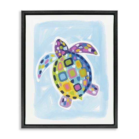 Stupell Industries Mosaic Turtle on Blue Animals & Insects Painting Black Floater Framed Canvas Art Print Wall Art, 17 x 21
