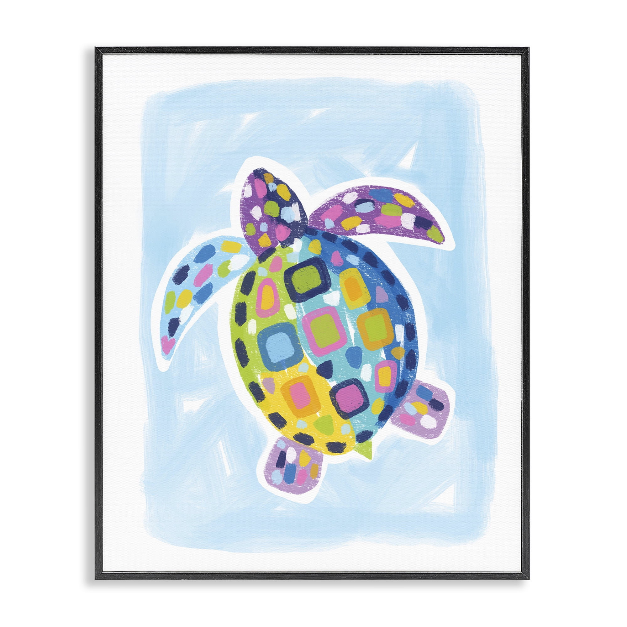 Stupell Industries Mosaic Turtle on Blue Animals & Insects Painting Black Framed Art Print Wall Art, 16 x 20