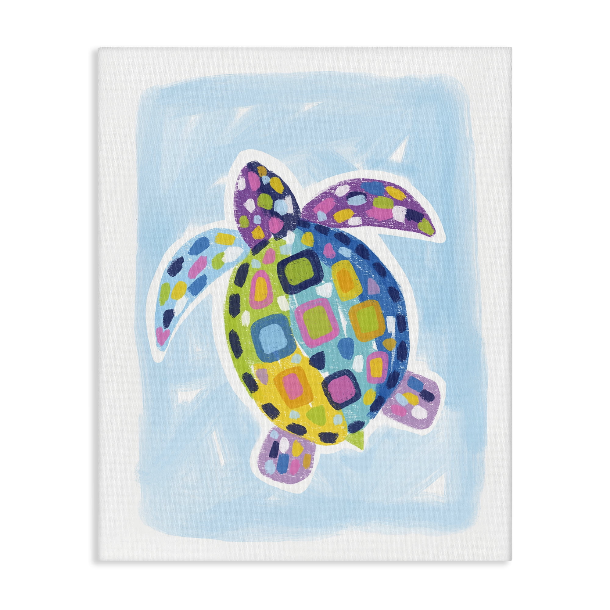 Stupell Industries Mosaic Turtle on Blue Animals & Insects Painting Gallery Wrapped Canvas Art Print Wall Art, 36 x 48