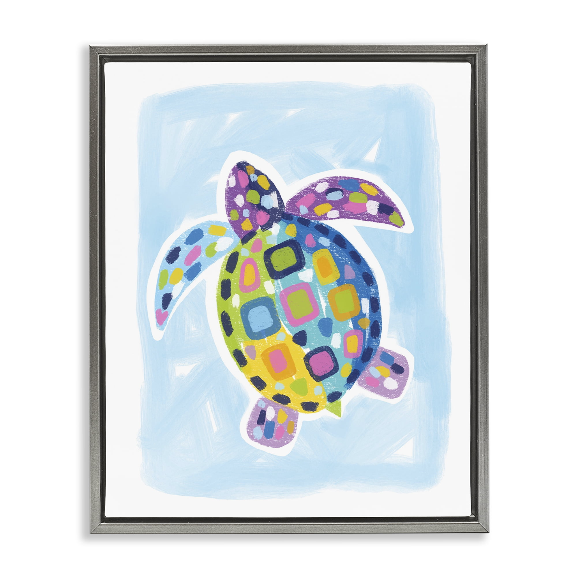 Stupell Industries Mosaic Turtle on Blue Animals & Insects Painting Gray Floater Framed Canvas Art Print Wall Art, 25 x 31