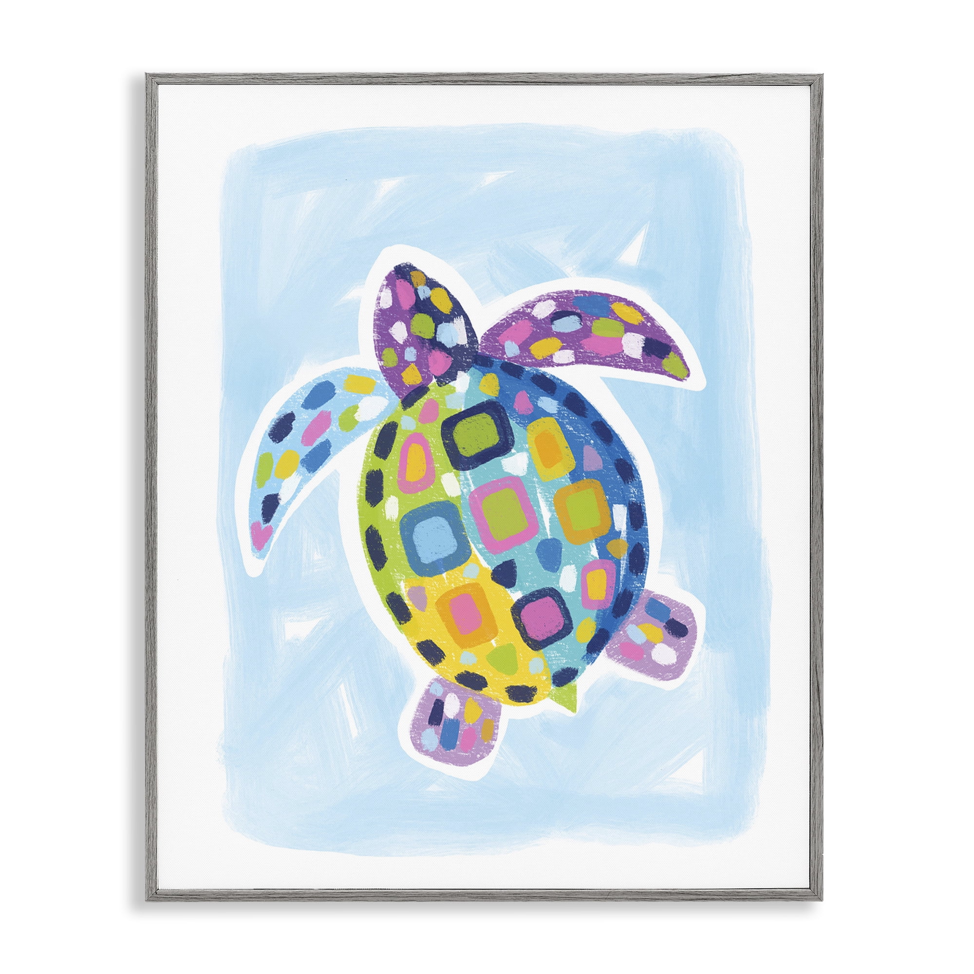 Stupell Industries Mosaic Turtle on Blue Animals & Insects Painting Gray Framed Art Print Wall Art, 24 x 30