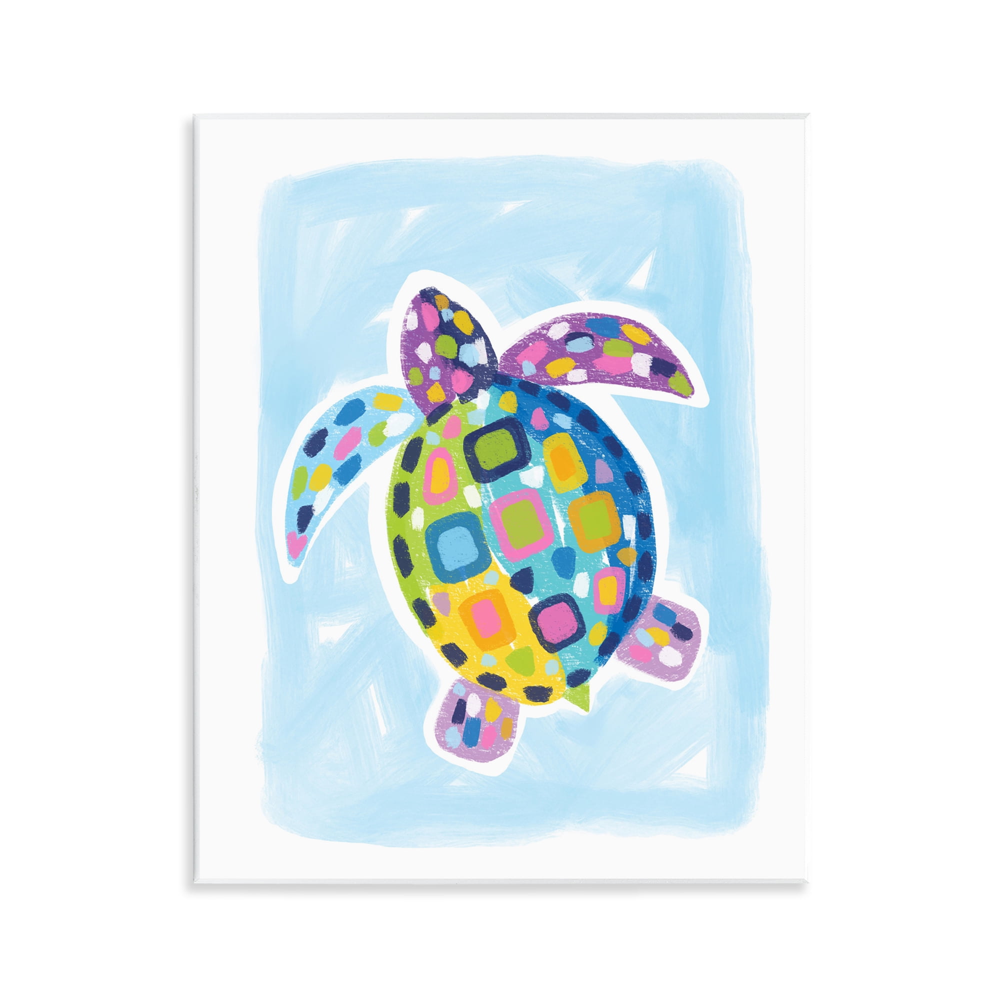 Stupell Industries Mosaic Turtle on Blue Animals & Insects Painting Unframed Art Print Wall Art, 11 x 14