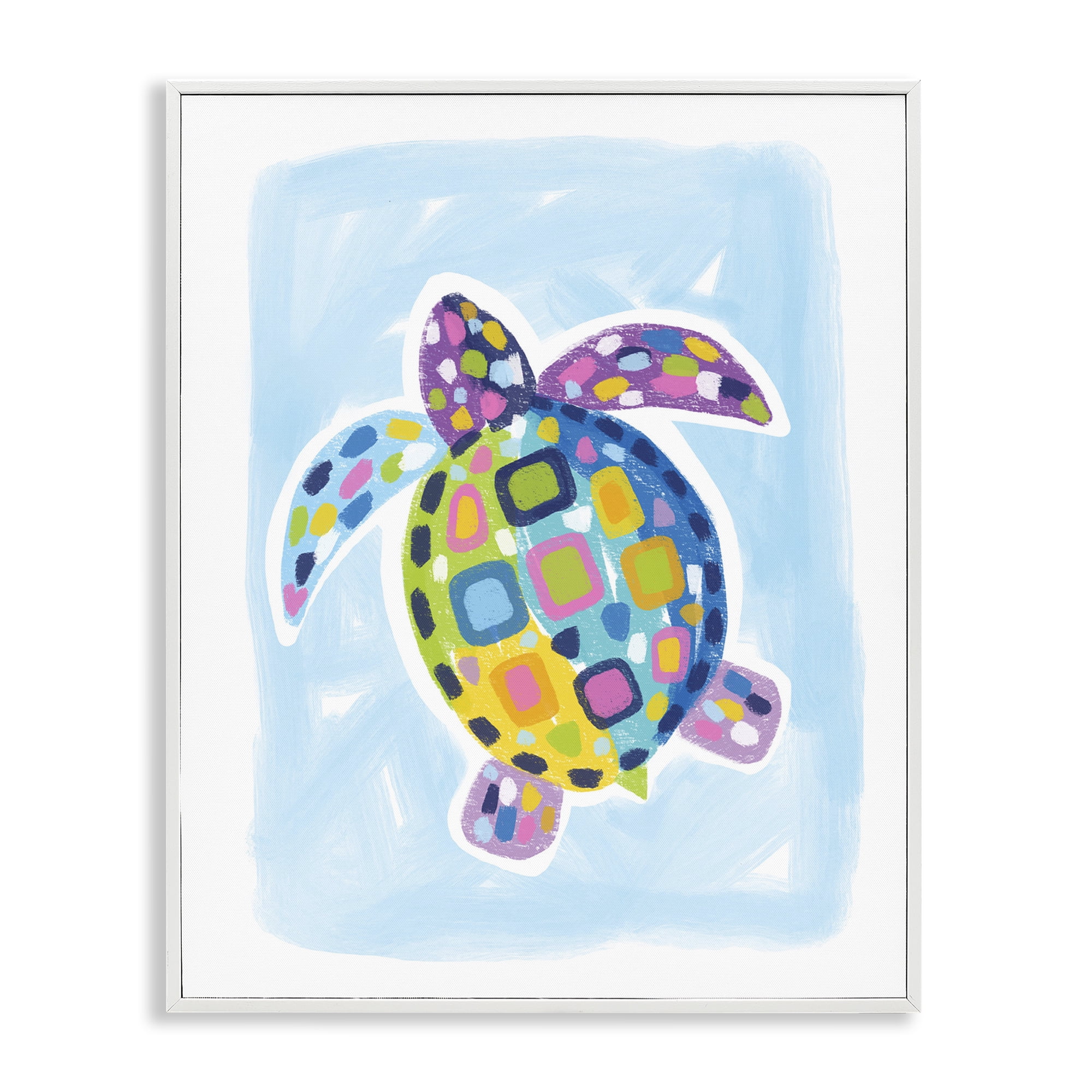 Stupell Industries Mosaic Turtle on Blue Animals & Insects Painting White Framed Art Print Wall Art, 16 x 20