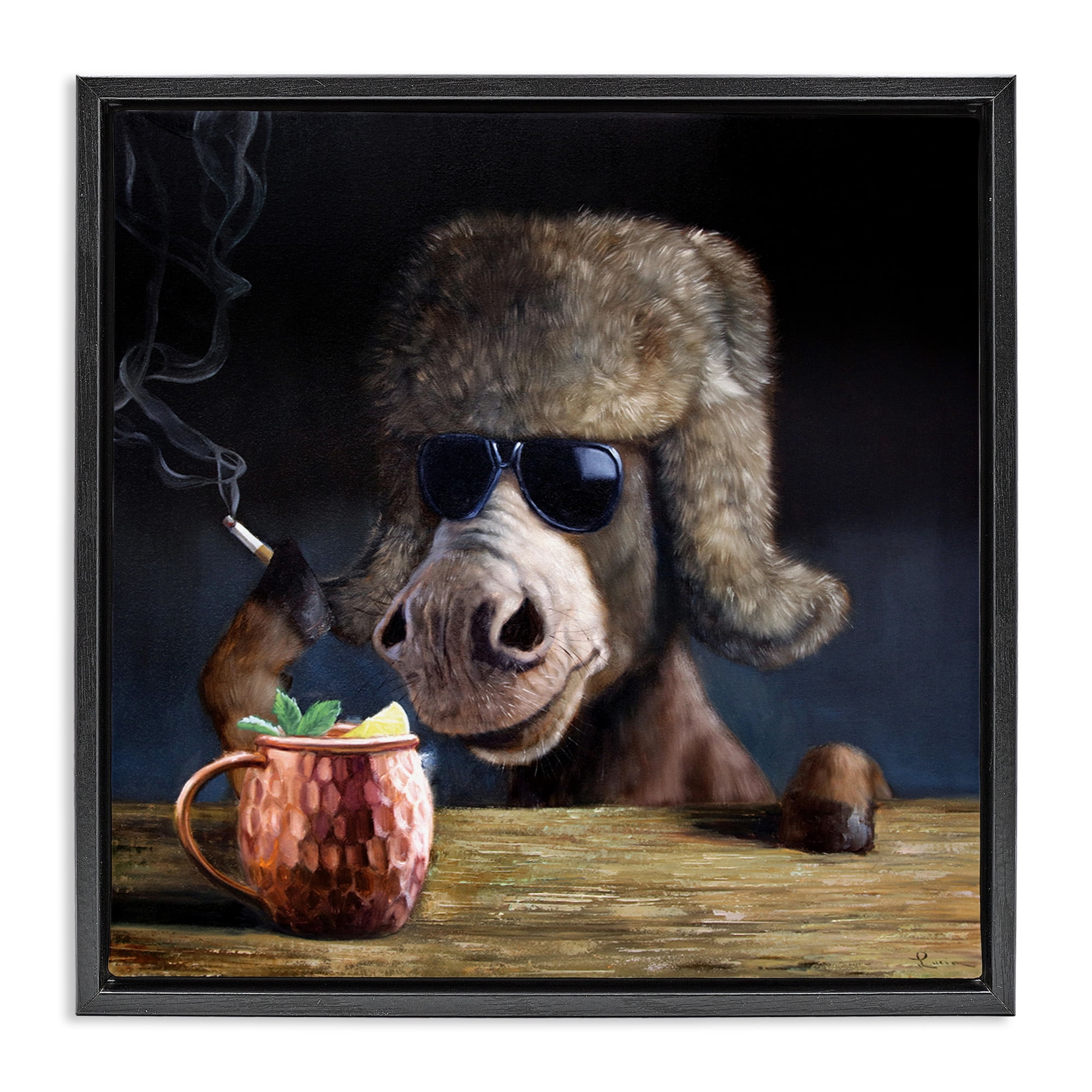 Stupell Industries Moscow Mule Funny Animal Animals & Insects Painting Black Floater Framed Canvas Art Print Wall Art, 25 x 25