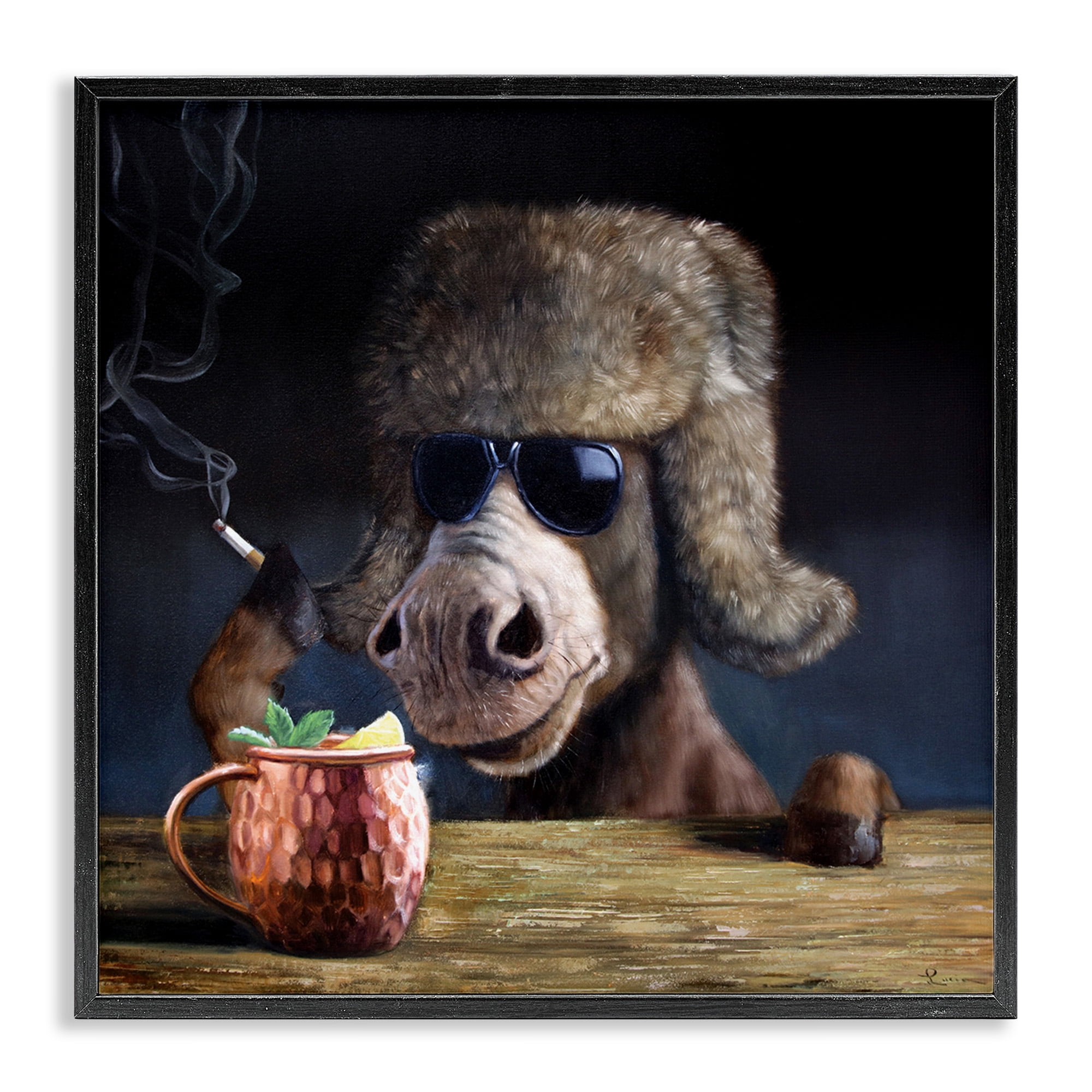 Stupell Industries Moscow Mule Funny Animal Animals & Insects Painting Black Framed Art Print Wall Art, 17 x 17