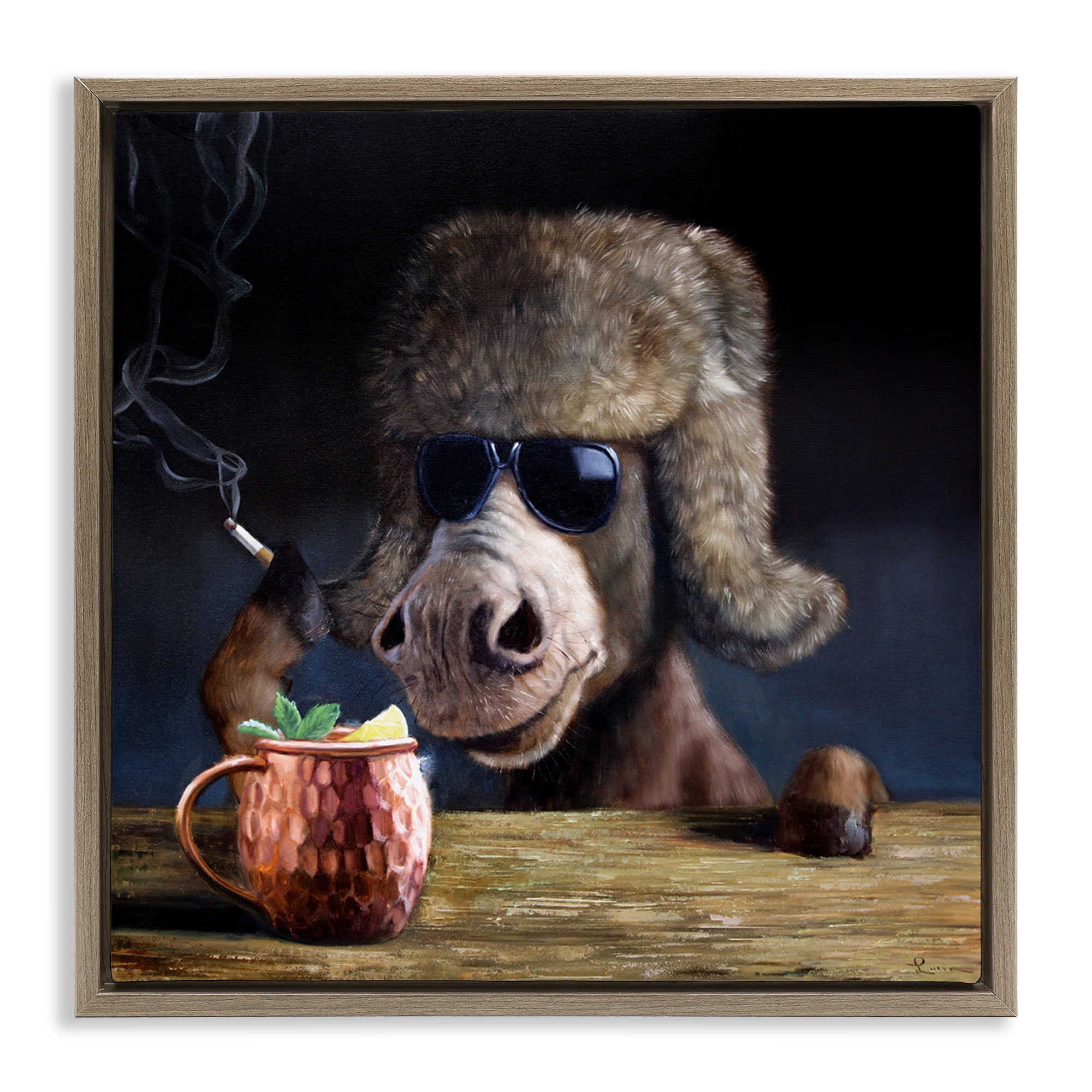 Stupell Industries Moscow Mule Funny Animal Animals & Insects Painting Brown Floater Framed Canvas Art Print Wall Art, 25 x 25