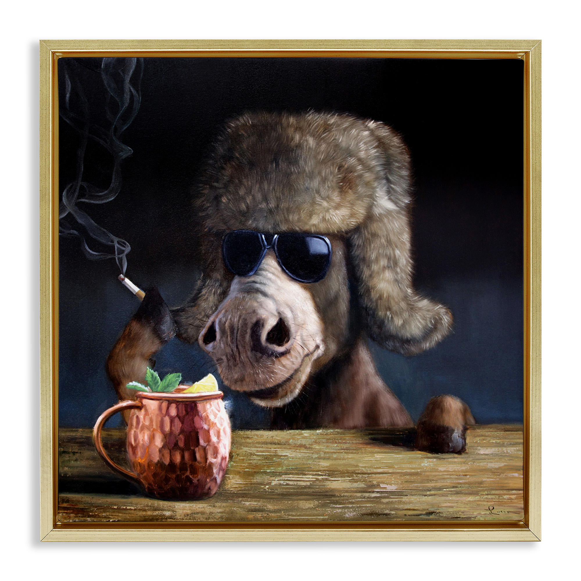 Stupell Industries Moscow Mule Funny Animal Animals & Insects Painting Gold Floater Framed Canvas Art Print Wall Art, 25 x 25
