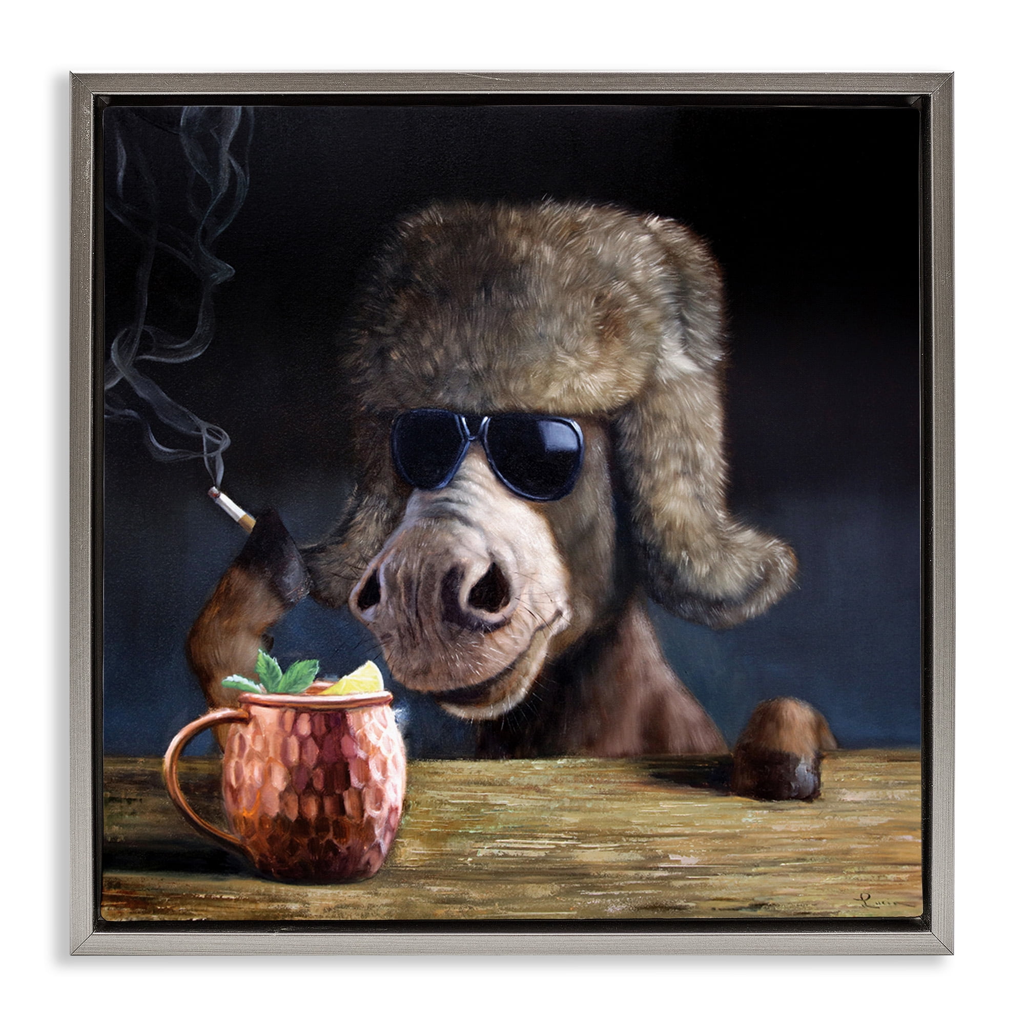 Stupell Industries Moscow Mule Funny Animal Animals & Insects Painting Gray Floater Framed Canvas Art Print Wall Art, 25 x 25